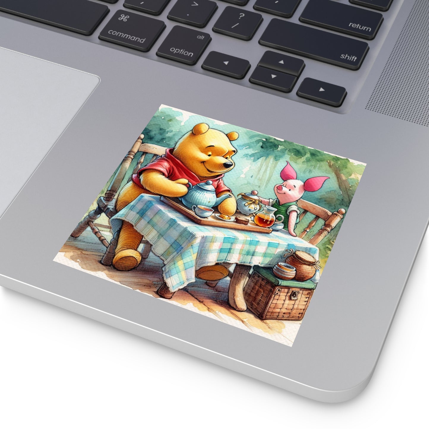 Whimsical Winnie the Pooh Bear and Piglet Square Stickers, Cute Party Favors, Nursery Decor, Kids' Gifts, Tea Party, Indoor/Outdoor