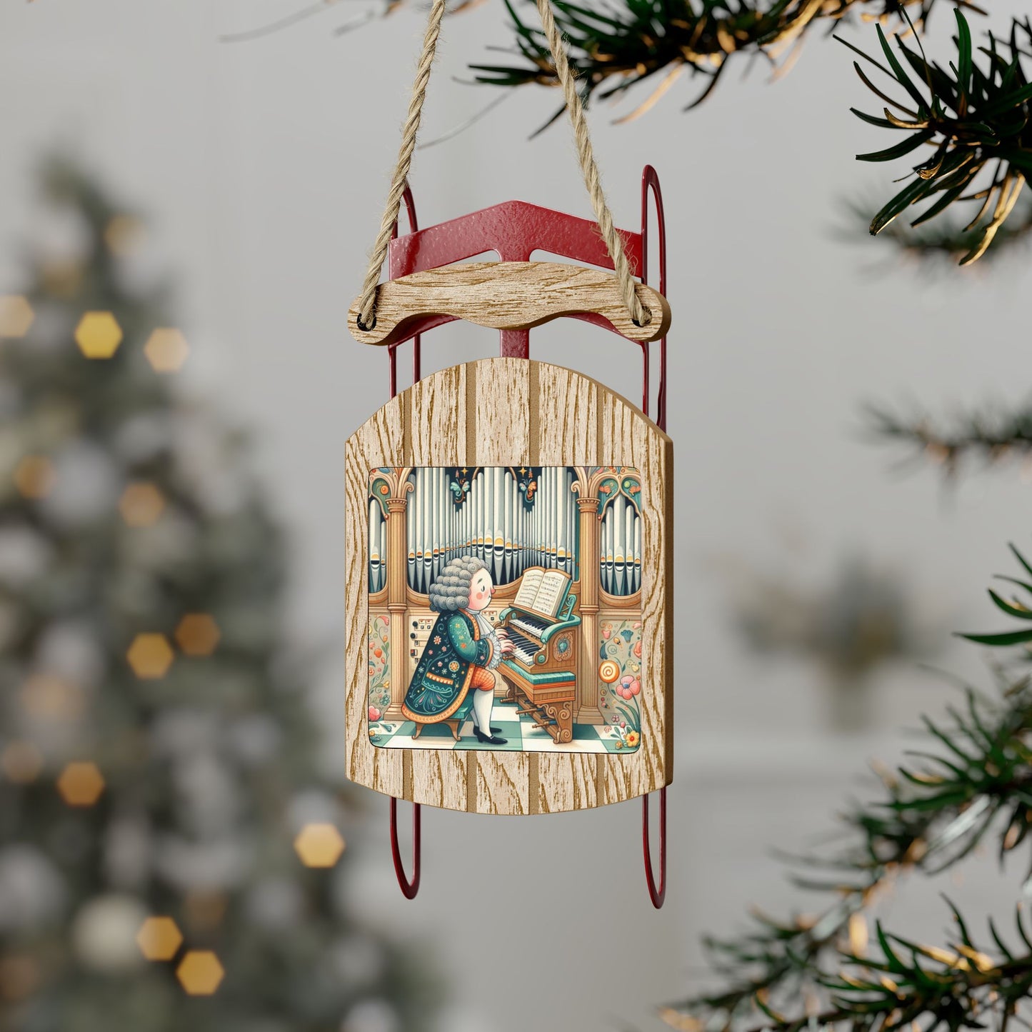 Sled Ornaments, Johann Sebastian Bach Christmas Tree Decoration, Classical Music Organ Holiday Ornament, Musical Sled Ornament, Music Lover