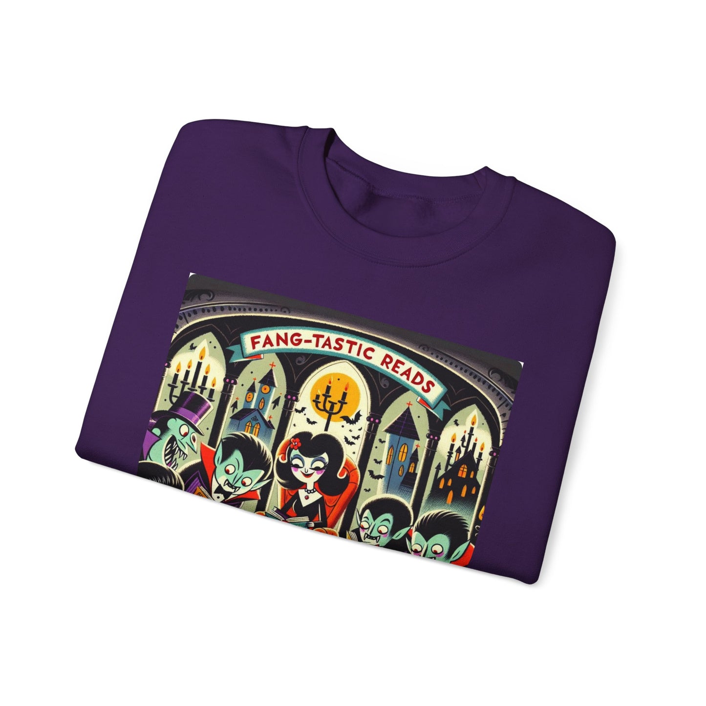 Fang-tastic Reads Sweatshirt, Vampire Book Lover Crewneck, Halloween Librarian Shirt, Cozy Unisex Fall Apparel, Spooky Gift for Readers