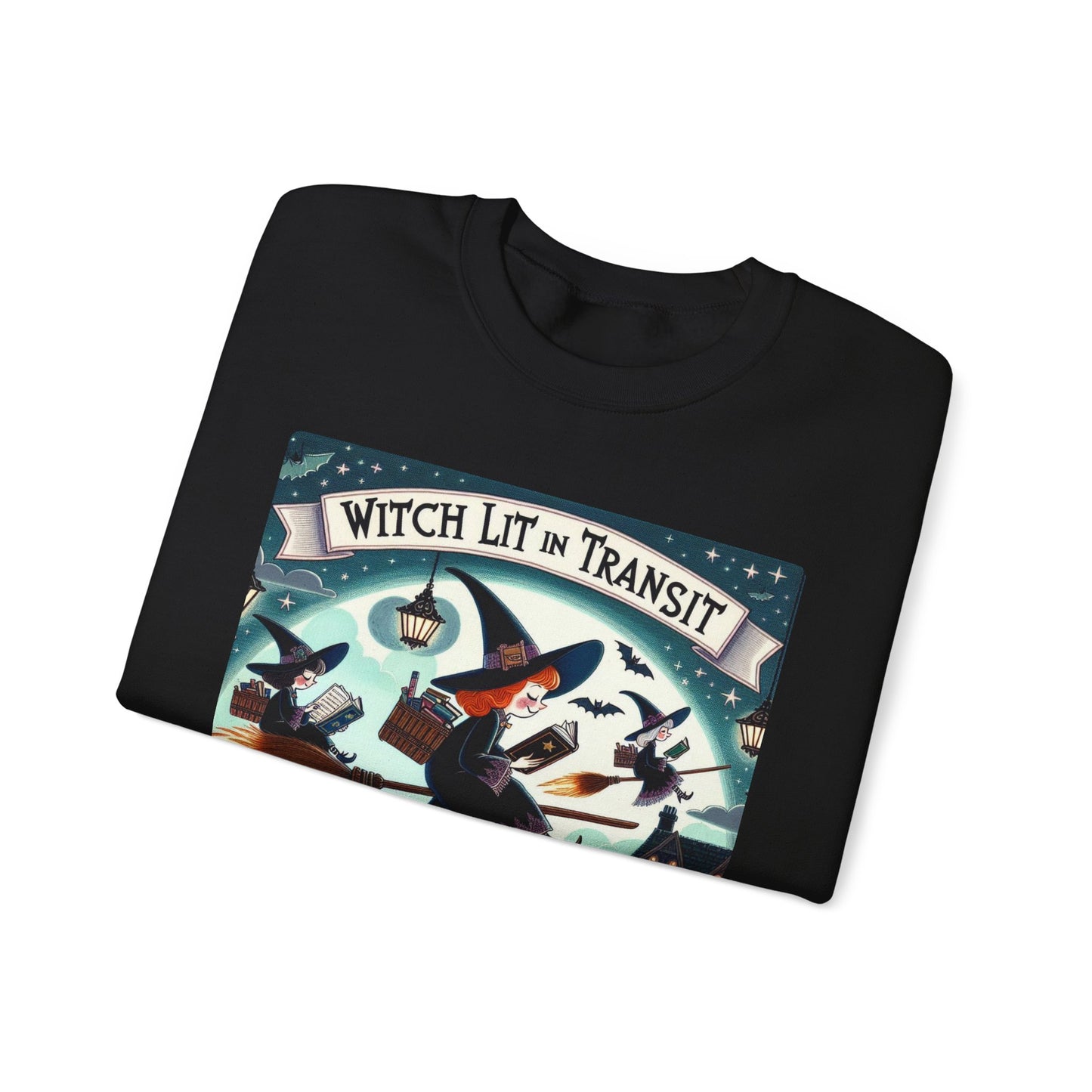Whimsical Witch Reading Crewneck Sweatshirt, Cozy Halloween Sweatshirt, Bookish Fall Fashion, Spooky Season Gift for Witches Readers