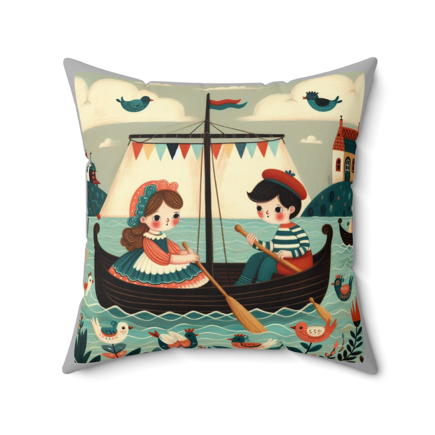 Spanish, Latino, Row Row Your Boat, Square Pillow, Nursery Rhyme, Library, Book Nook, Reading Corner, Educational, Gift