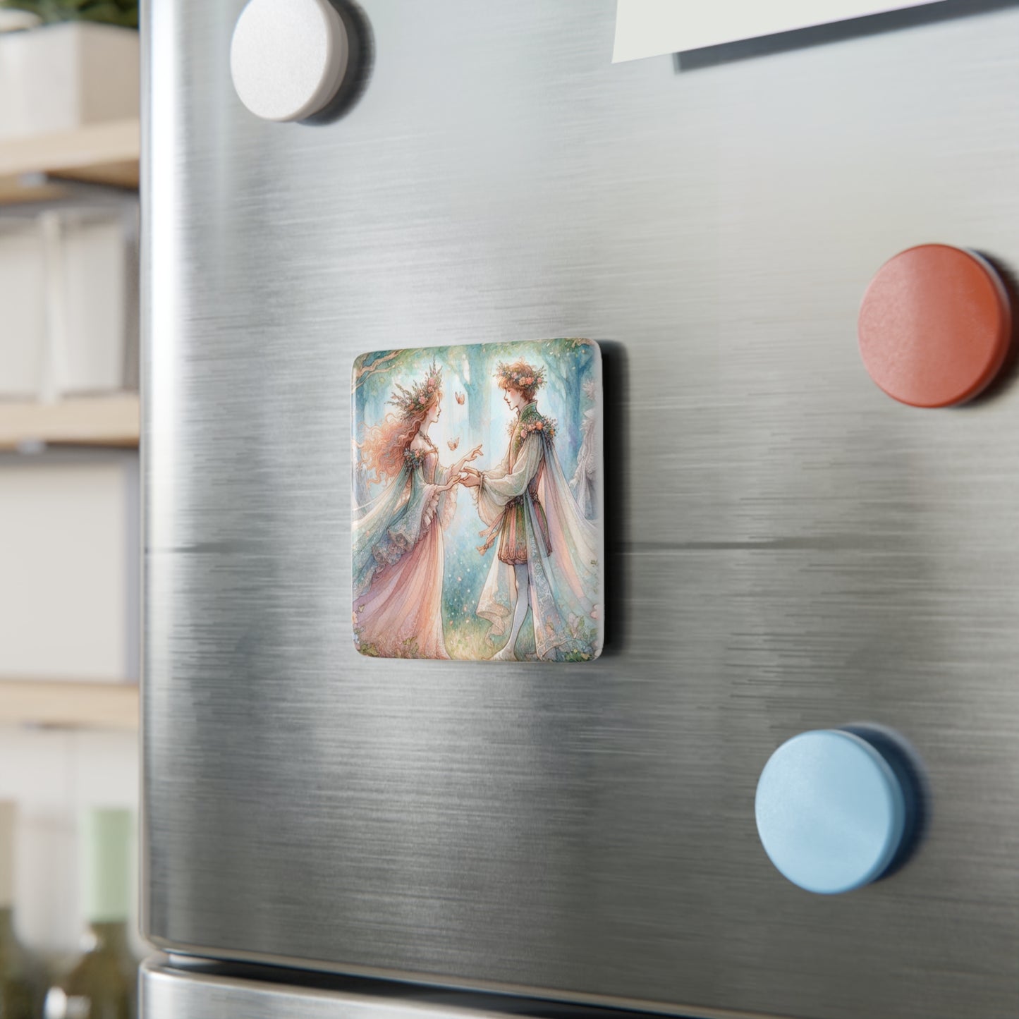 Square Porcelain Magnet, Midsummers Night Dream Fairy Soulmates Shakespeare Gift, Magical Home Decor, Fantasy Art Magnet