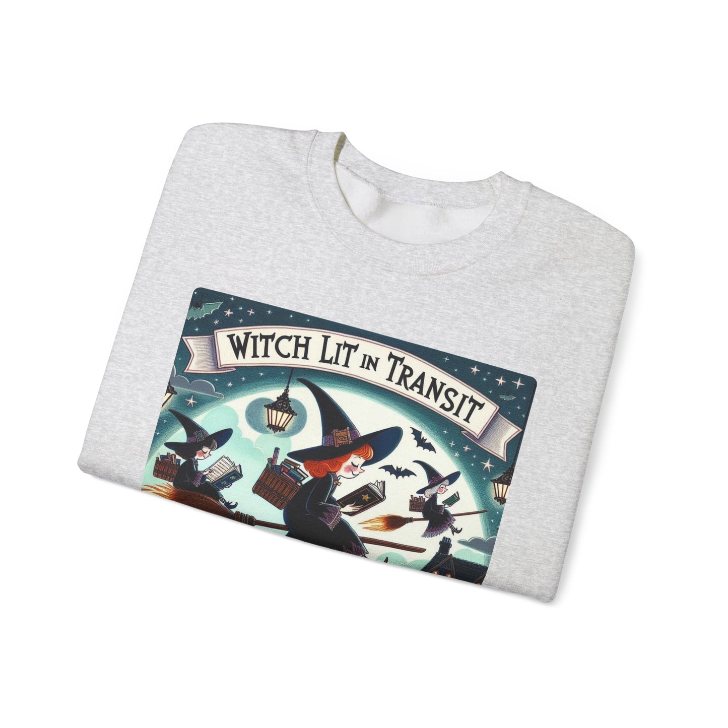 Whimsical Witch Reading Crewneck Sweatshirt, Cozy Halloween Sweatshirt, Bookish Fall Fashion, Spooky Season Gift for Witches Readers