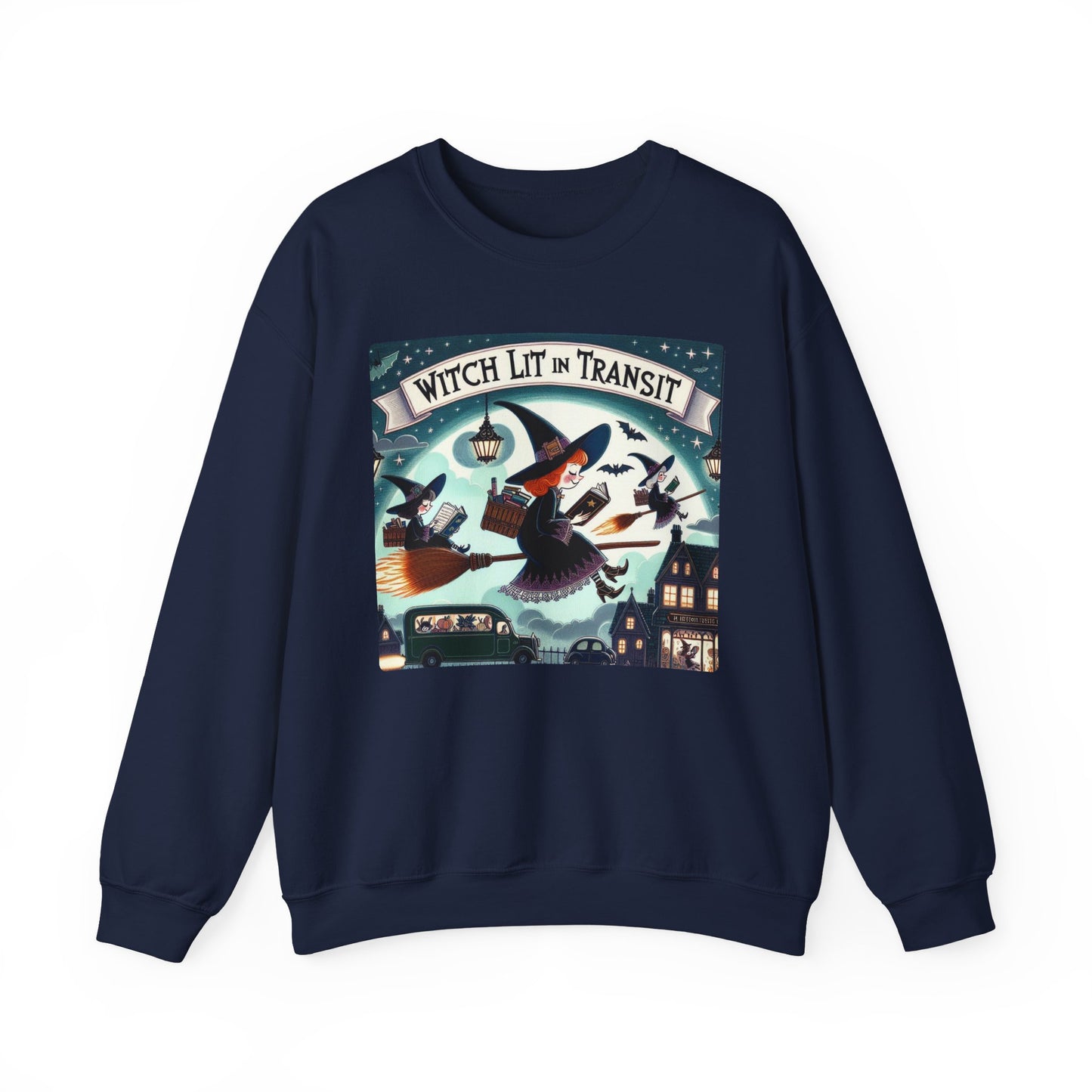 Whimsical Witch Reading Crewneck Sweatshirt, Cozy Halloween Sweatshirt, Bookish Fall Fashion, Spooky Season Gift for Witches Readers