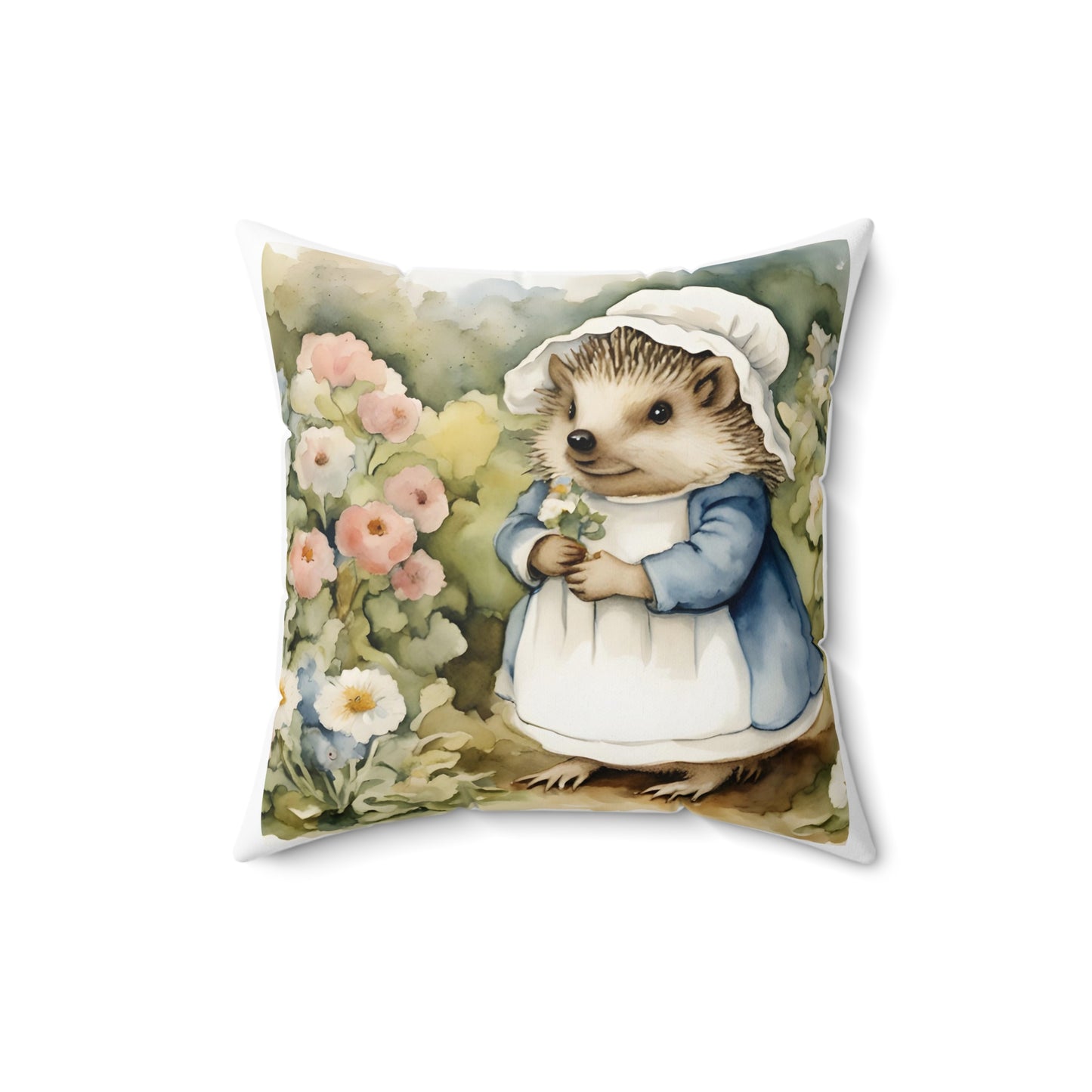 Beatrix Potter, Mrs. Mrs. Tiggy-winkle, Hedgehog, Spring, Square Pillow - Literary Decor