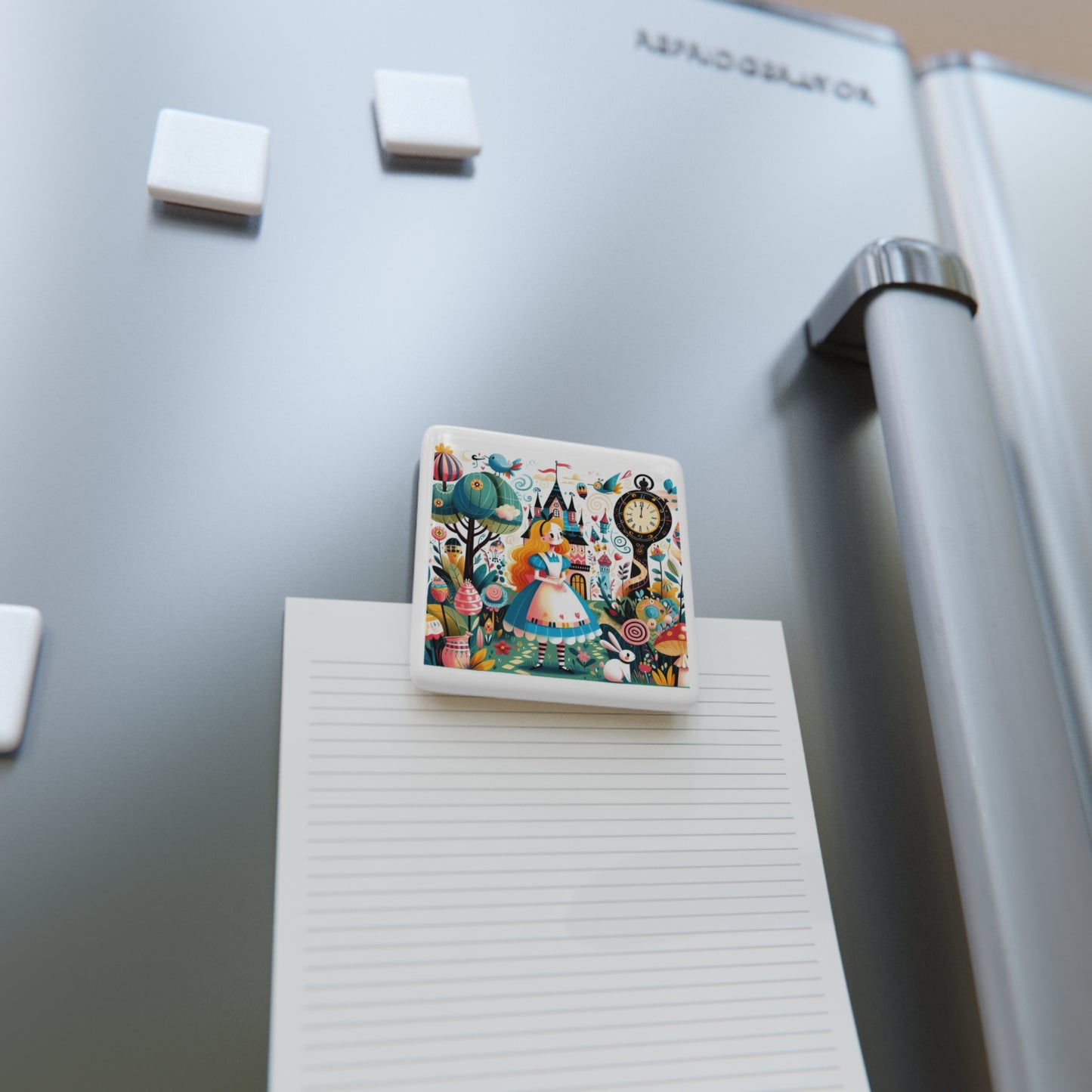 Alice in Wonderland, Fairytale, Lewis Carroll, Porcelain Magnet, Square