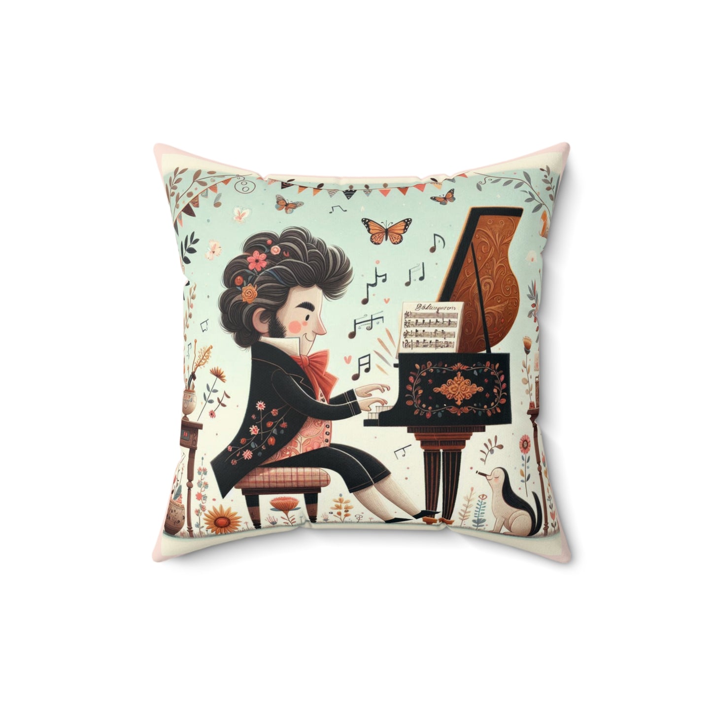 Classical Music Pillow, Beethoven Piano Music Library Home Decor, Teacher Gift, Kids Room Decoration, Gift for Music Lover, Classroom Decor,