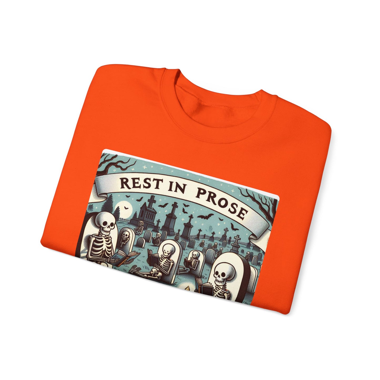 Rest in Prose, Skeletons Reading Crewneck Sweatshirt, Halloween Sweatshirt, Unisex White Sweatshirt Writers Readers, Spooky Literary Gift