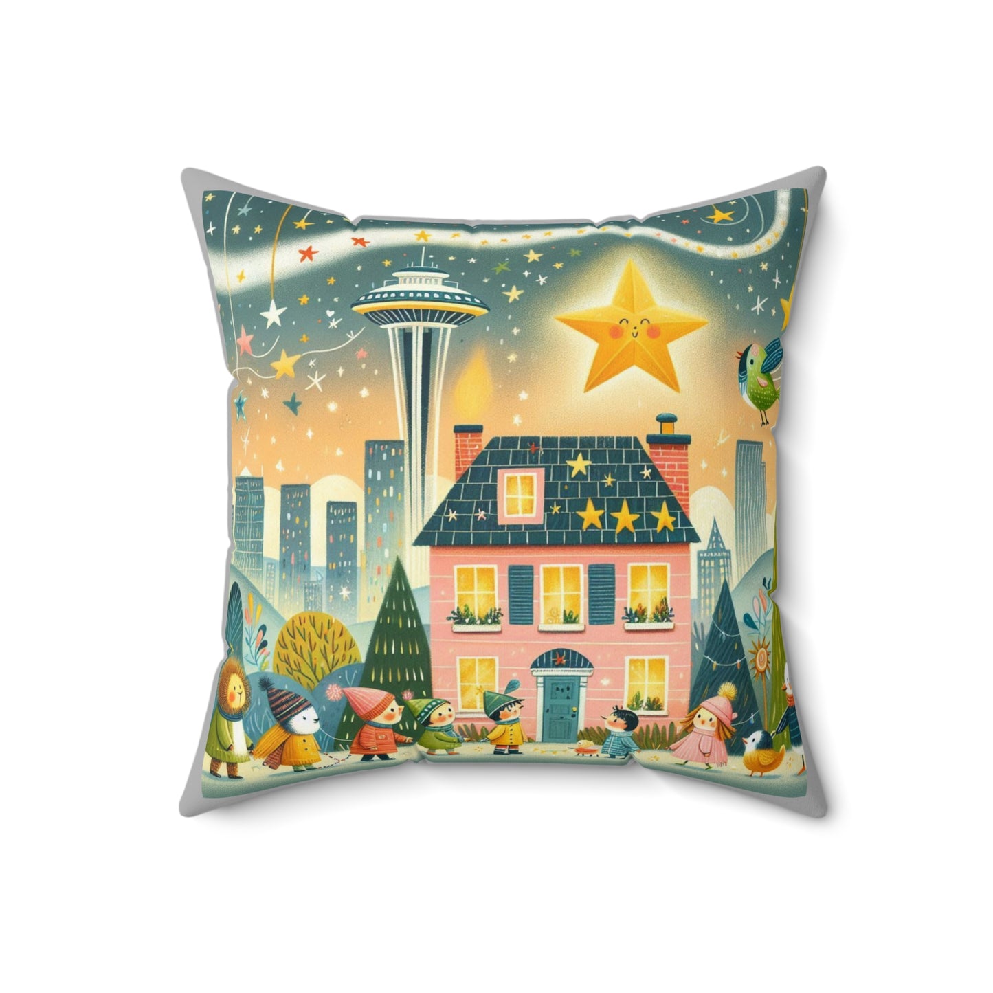 Seattle, Washington, Twinkle Twinkle Little Star, Nursery Rhyme, Square Pillow, Library, Book Nook, Reading Corner, Home Decor, Space Needle