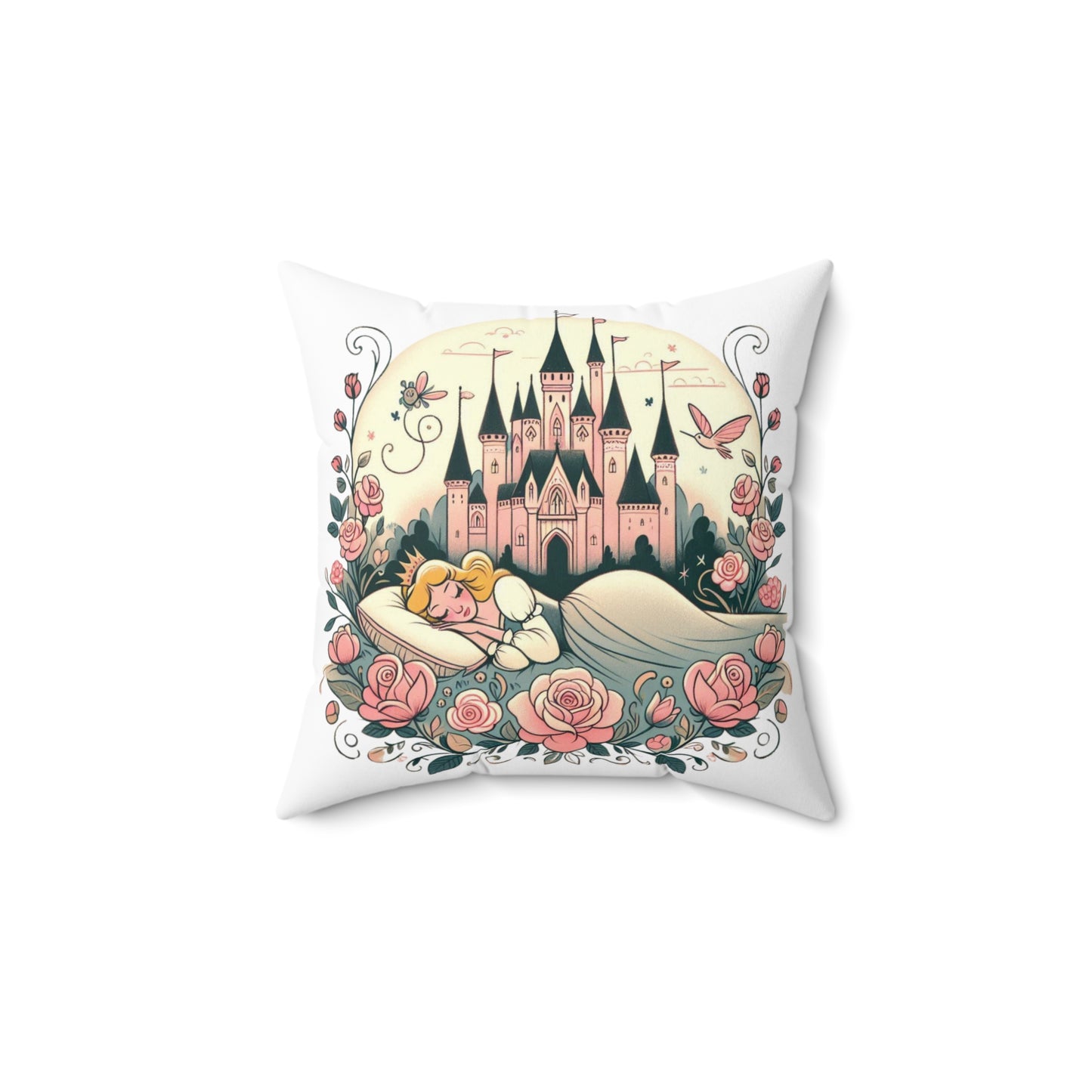 Fairy Tale Pillow, Sleeping Beauty Castle Decor, Book Nook Cushion, Magical Square Pillow Gift, Fantasy Home Accent