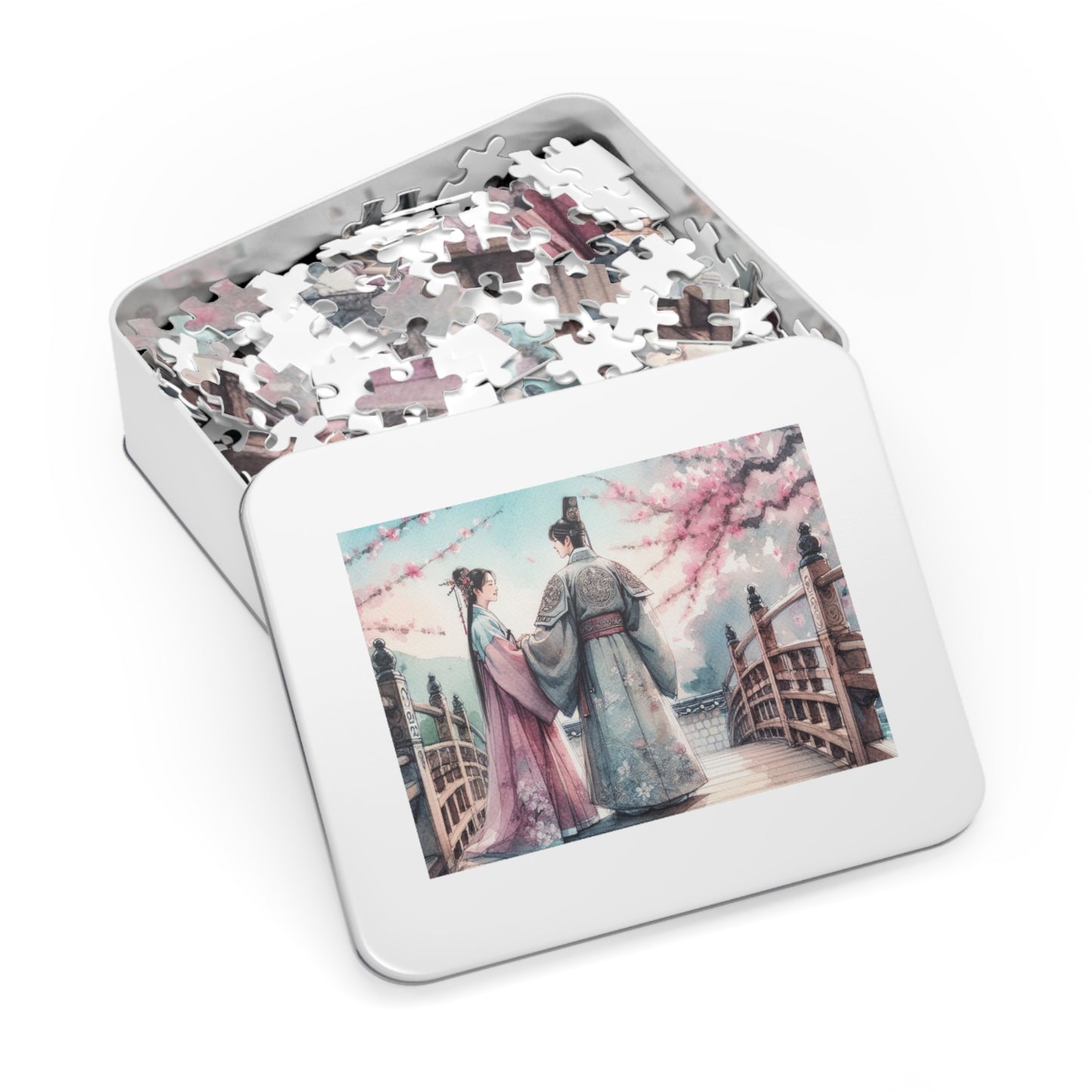 Jigsaw Puzzle: Sakura Cherry Blossom Goryeo Historical Couple Educational Game Gift with Tin, South Korea