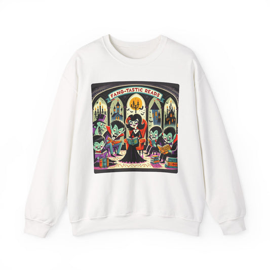 Fang-tastic Reads Sweatshirt, Vampire Book Lover Crewneck, Halloween Librarian Shirt, Cozy Unisex Fall Apparel, Spooky Gift for Readers