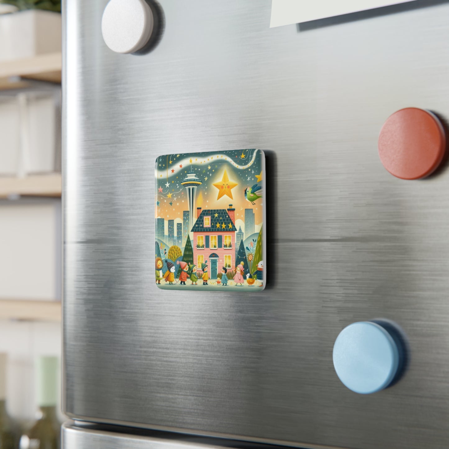 Seattle, Washington, Twinkle Twinkle Little Star, Nursery Rhyme, Space Needle,  Souvenir, Gift, Porcelain, Magnet, Square, Gift