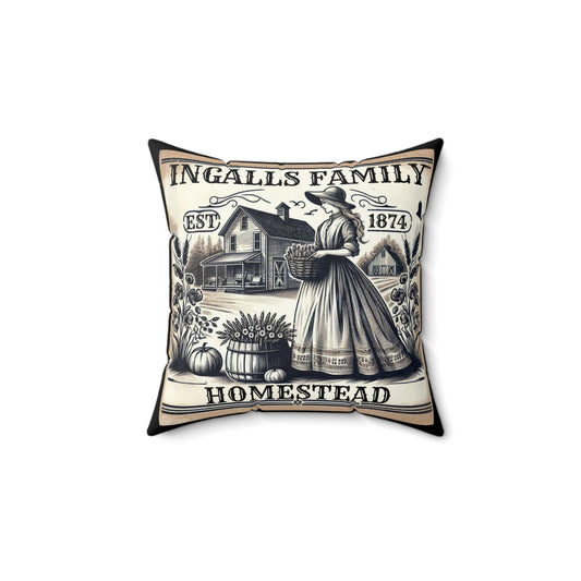 Laura Ingalls Wilder Prairie Life Square Pillow, Antique Farm Homestead Walnut Grove Decor, Spun Polyester Cushion, Home Accent, Gift for