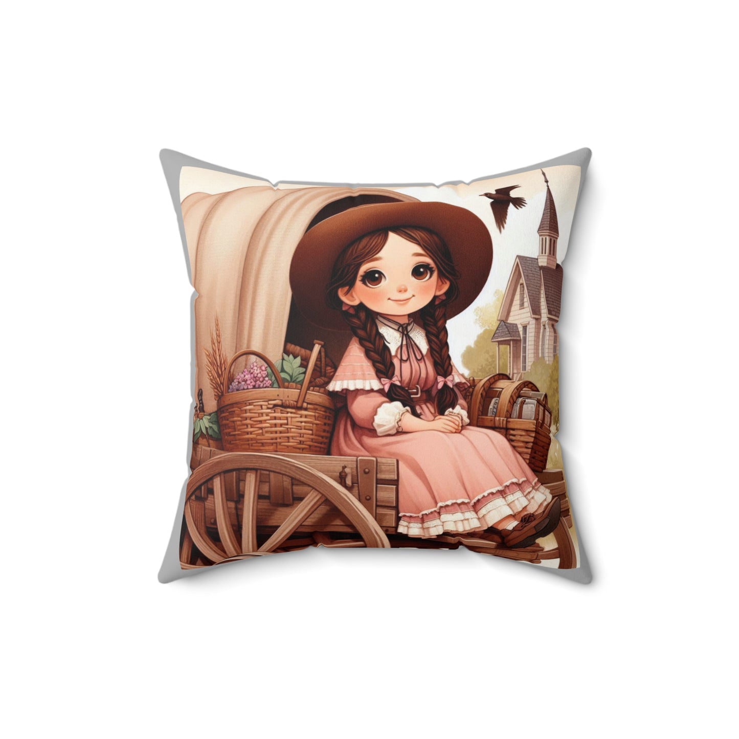 Little House on the Prairie, Laura Ingalls, Wilder, Pioneer, Covered Wagon, Square Pillow, LHOTP, Gift