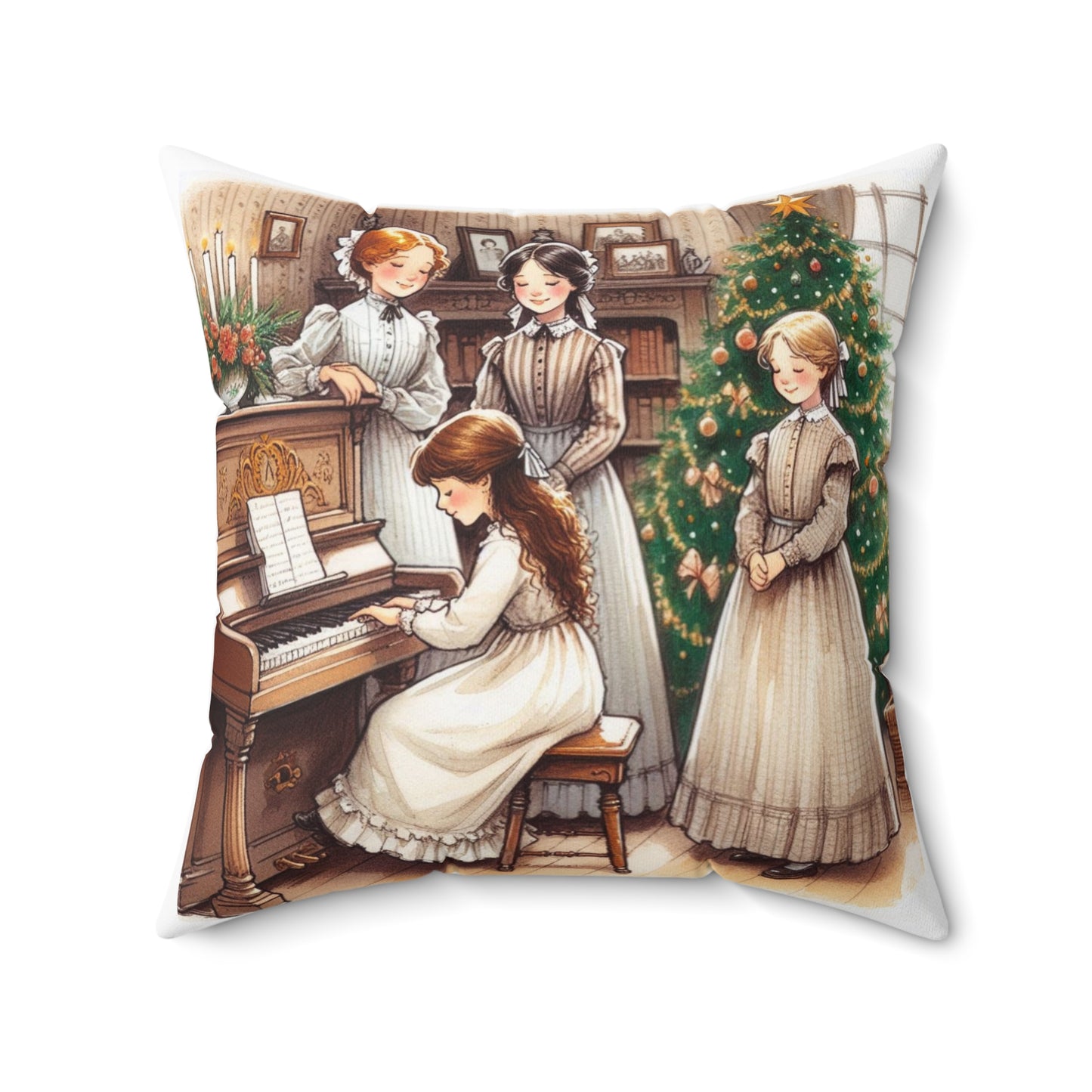 Little Women Square Pillow, Louisa May Alcott Literary Christmas Decor, Spun Polyester Cushion, Book Lover Gift