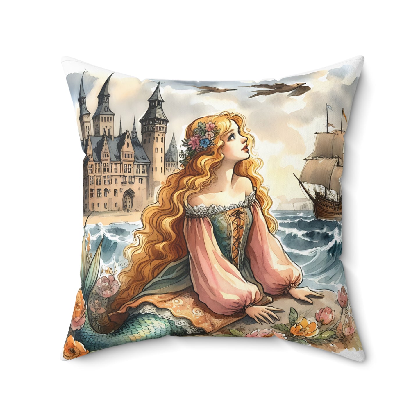 Little Mermaid, Hans Christian Anderson, Fairy Tale, Book, Story time, Library, Classroom, Bedding, Square, Pillow, Gift