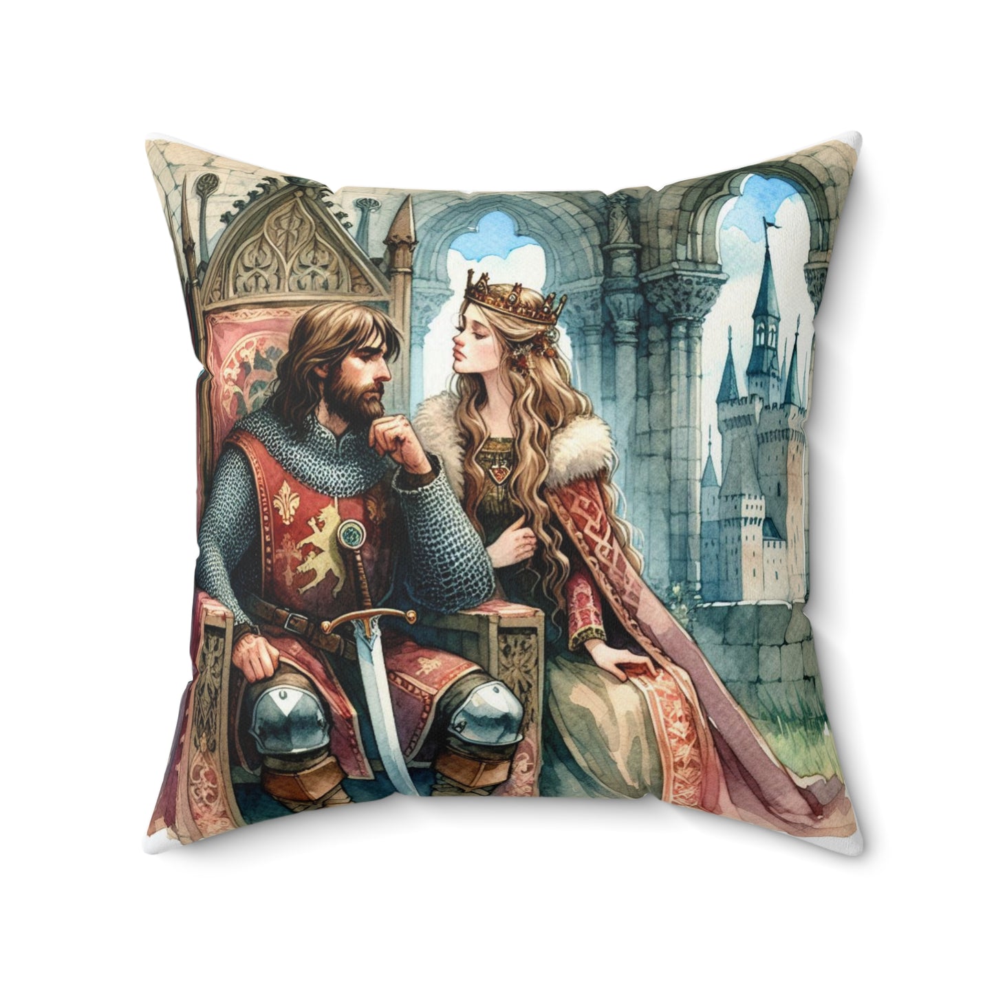 Camelot, King Arthur, Guinevere, Knights of the Round Table, Cushion, Book Nook, Library, Gift, Bedding, Square Pillow