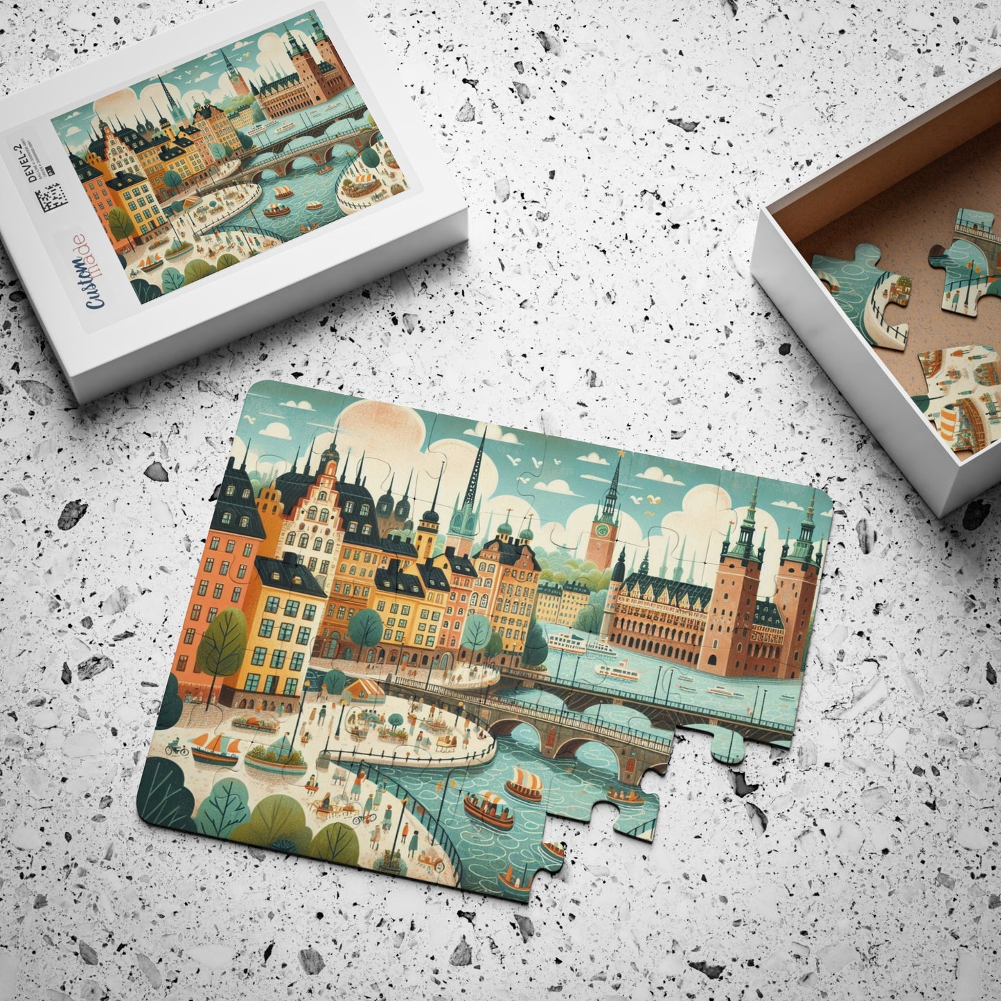 Puzzle Game, Stockholm Sweden Geography Educational Gift, Kids' 30-Piece Jigsaw, Fun Learning Activity, Children's Present, Travel Theme