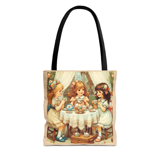 Vintage Tea Party Tote Bag - Charming Gift for Tea Lovers, Floral Bag, Eco-Friendly Shopping, Kid's Birthday, Mother's Day