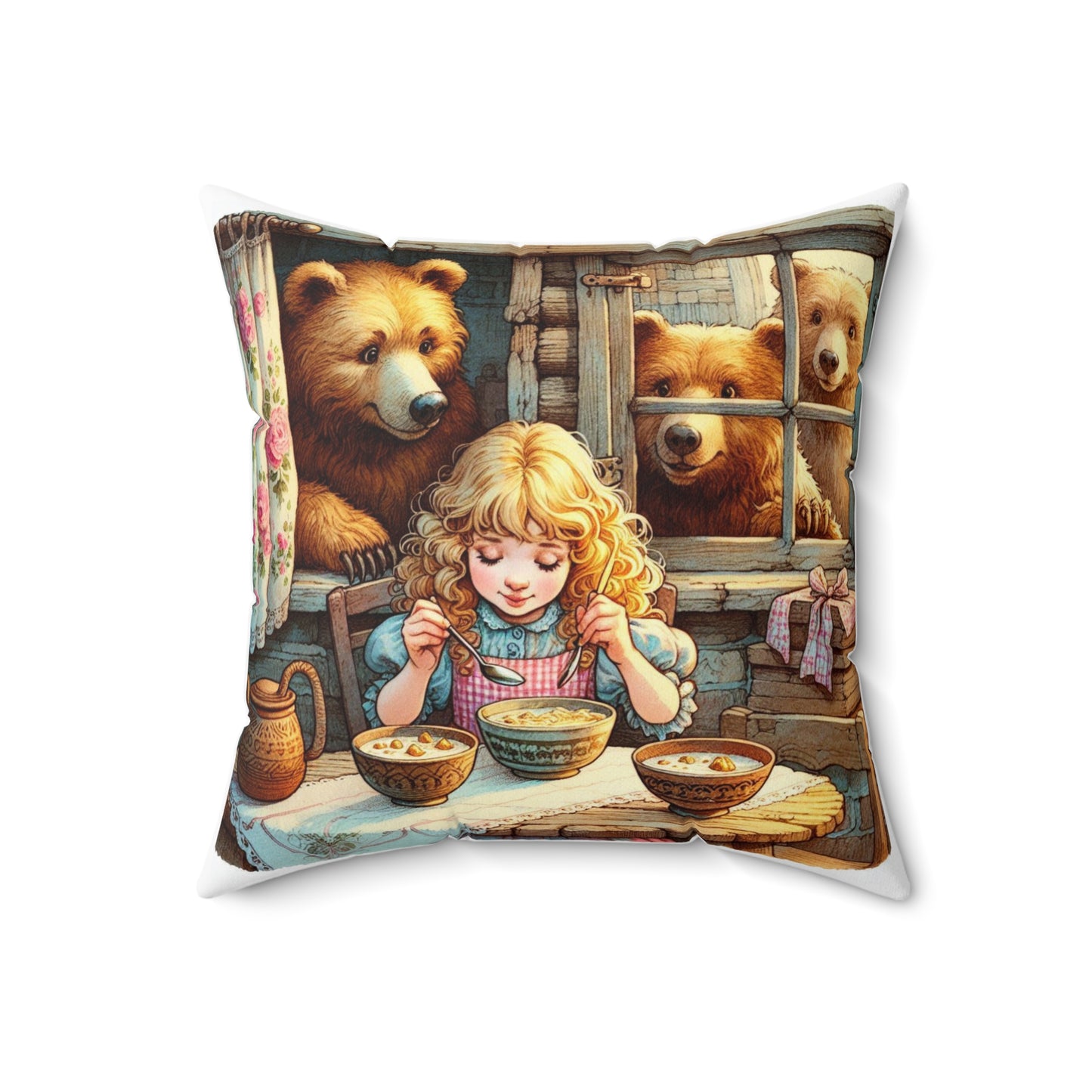 Goldilocks and the Three Bears Decorative Pillow, Cozy Home Decor, Kid's Room Accent, Storybook Pillow, Fun Gift for Children