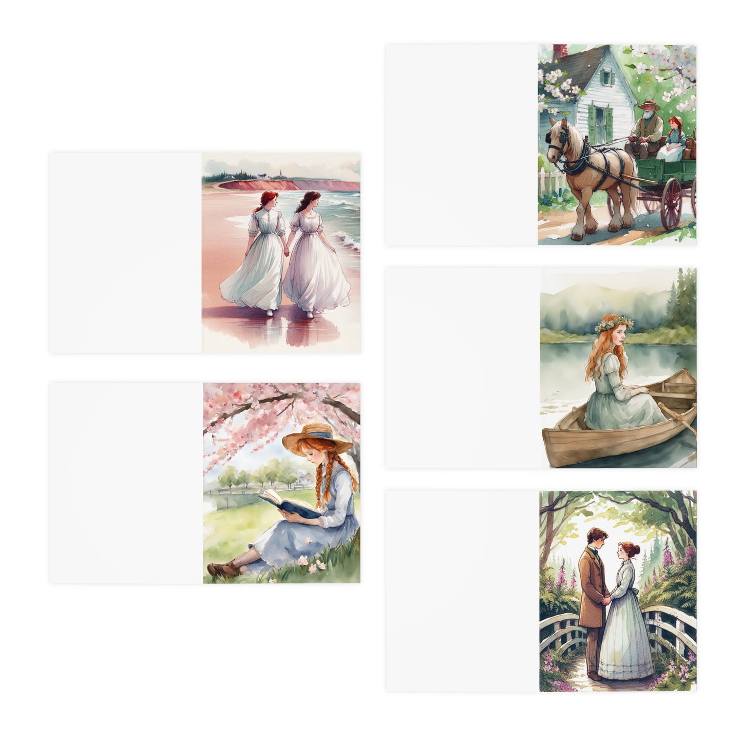 Stationery Blank Greeting Cards, Anne of Green Gables Set, Lucy Maud Montgomery, Multi-Design 5-Pack, Card Bundle, Unique Note Cards