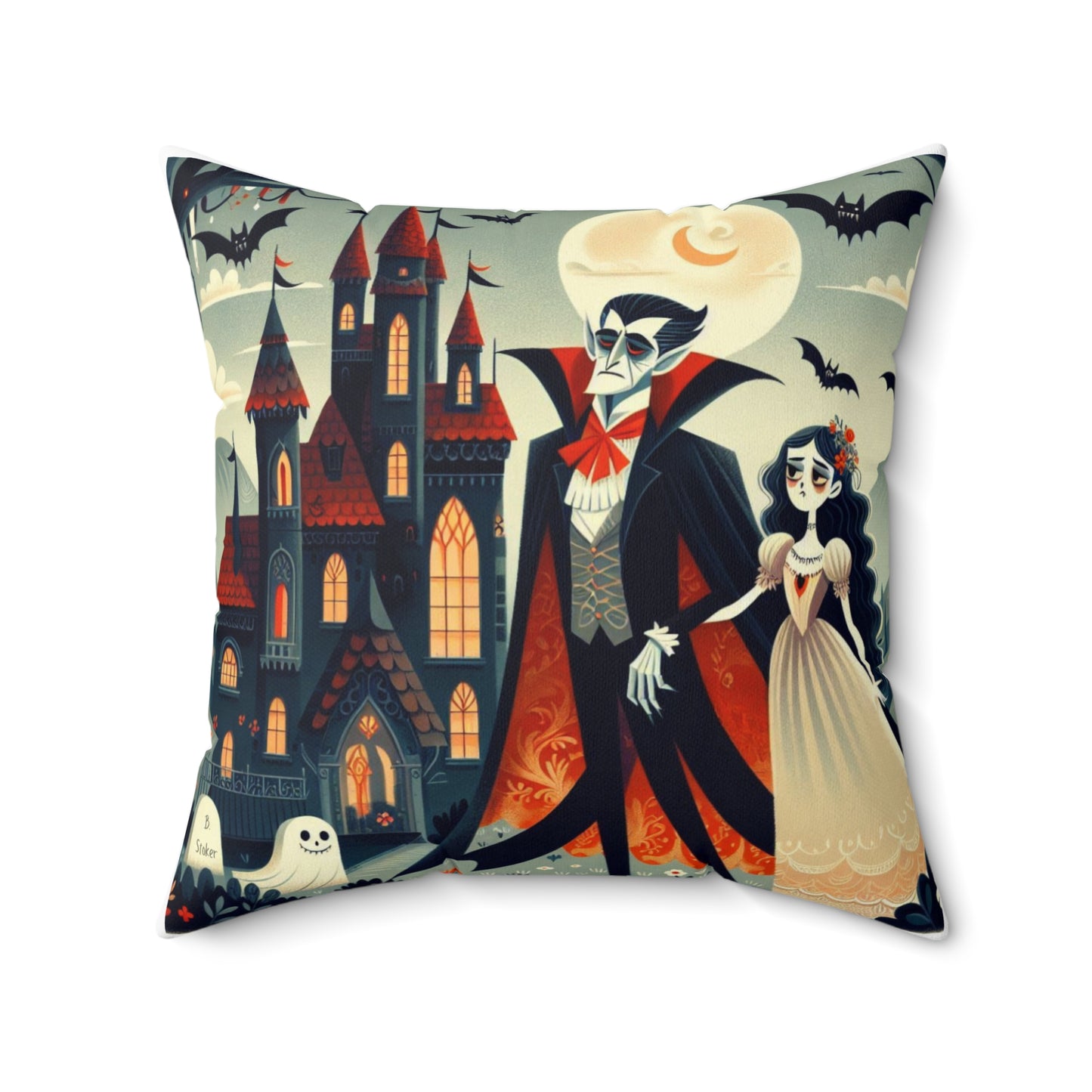 Gothic Couple Series, Dracula and Mina, Square Pillow, Library, Book Nook, Decor, Bram Stoker, Literary Pillow