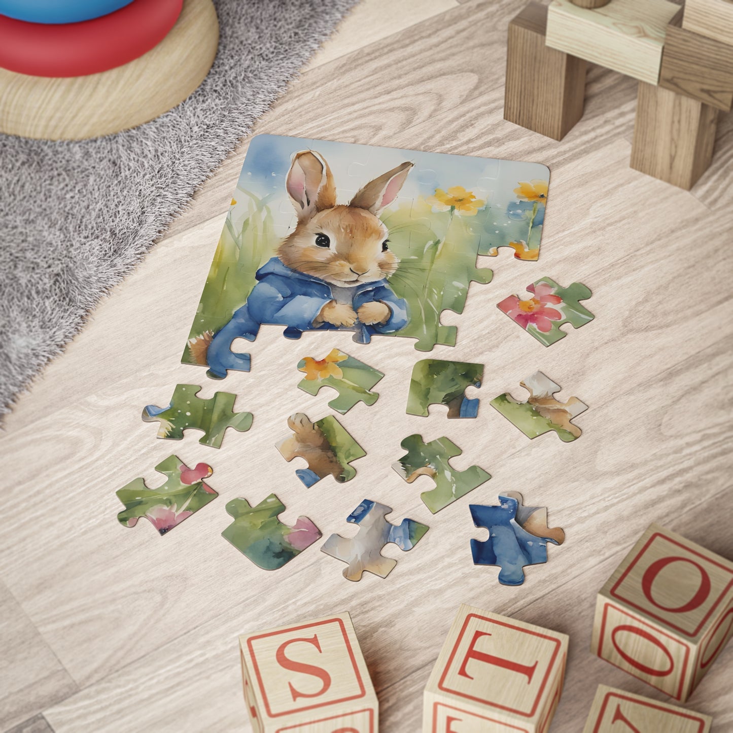 Peter Rabbit Inspired Kids Game Puzzle, Beatrix Potter Gift Game, 30-Piece Educational Spring Easter Activity, Jigsaw Toy, Rabbit Theme