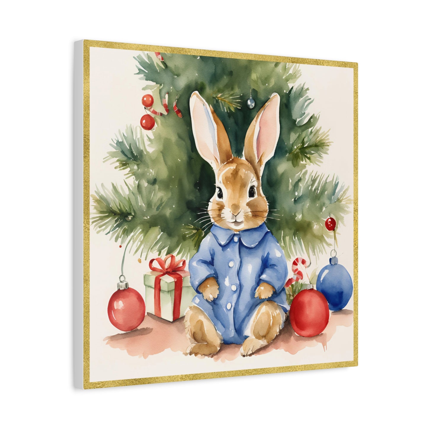 Peter Rabbit Christmas Canvas Print, Beatrix Potter Nursery Decor, Holiday Wall Art, Matte Stretched - Gift for Kids