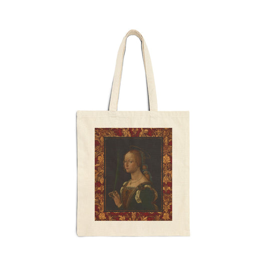 Portrait of a Woman, Saint Justina of Padua,  Art, Italian, Renaissance, Bartolomeo Montagna (Bartolomeo Cincani), Cotton Canvas Tote Bag