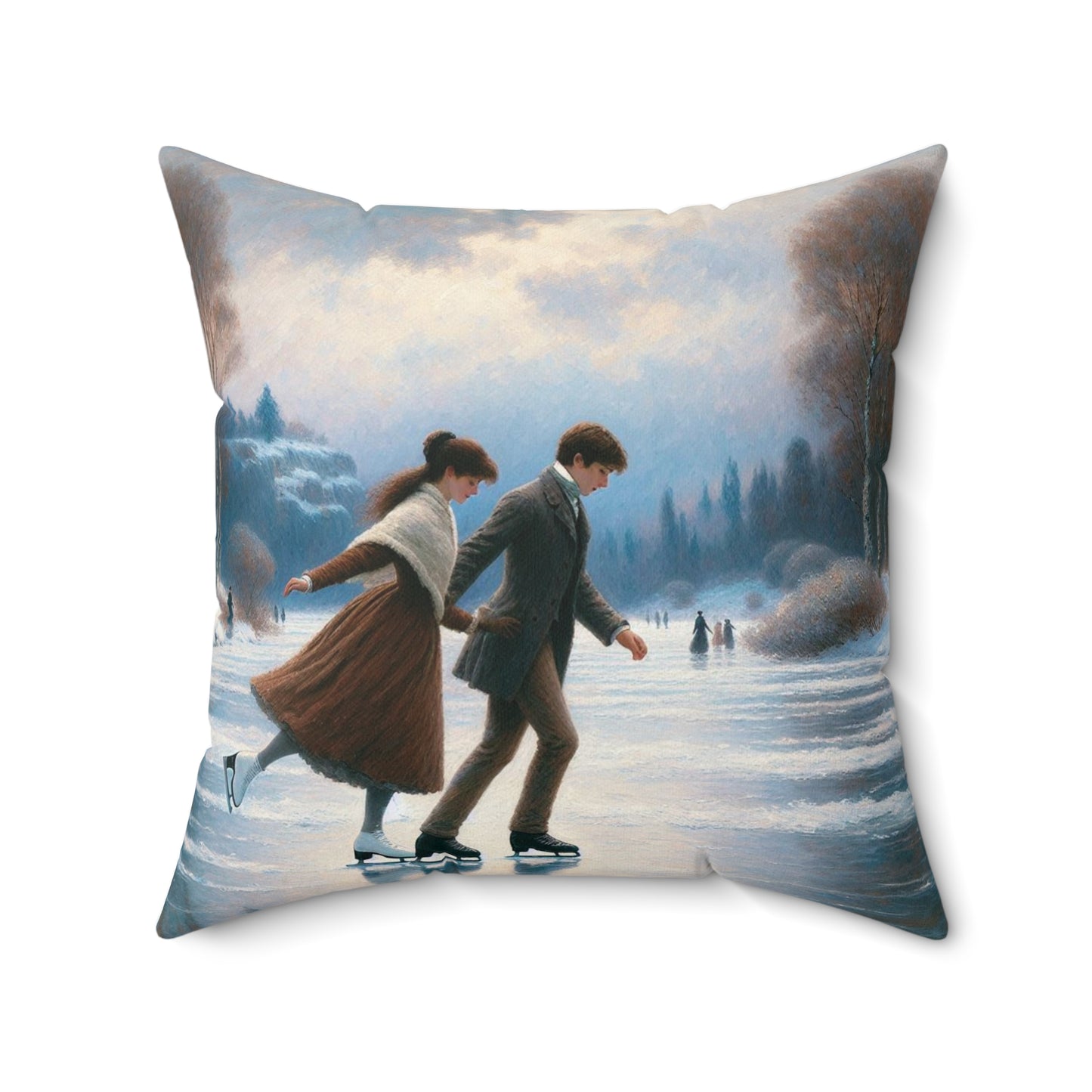 Little Women Literary Square Pillow, Louisa May Alcott Jo Laurie Ice Skating Winter Holiday Cushion, Book Lover Gift, Home