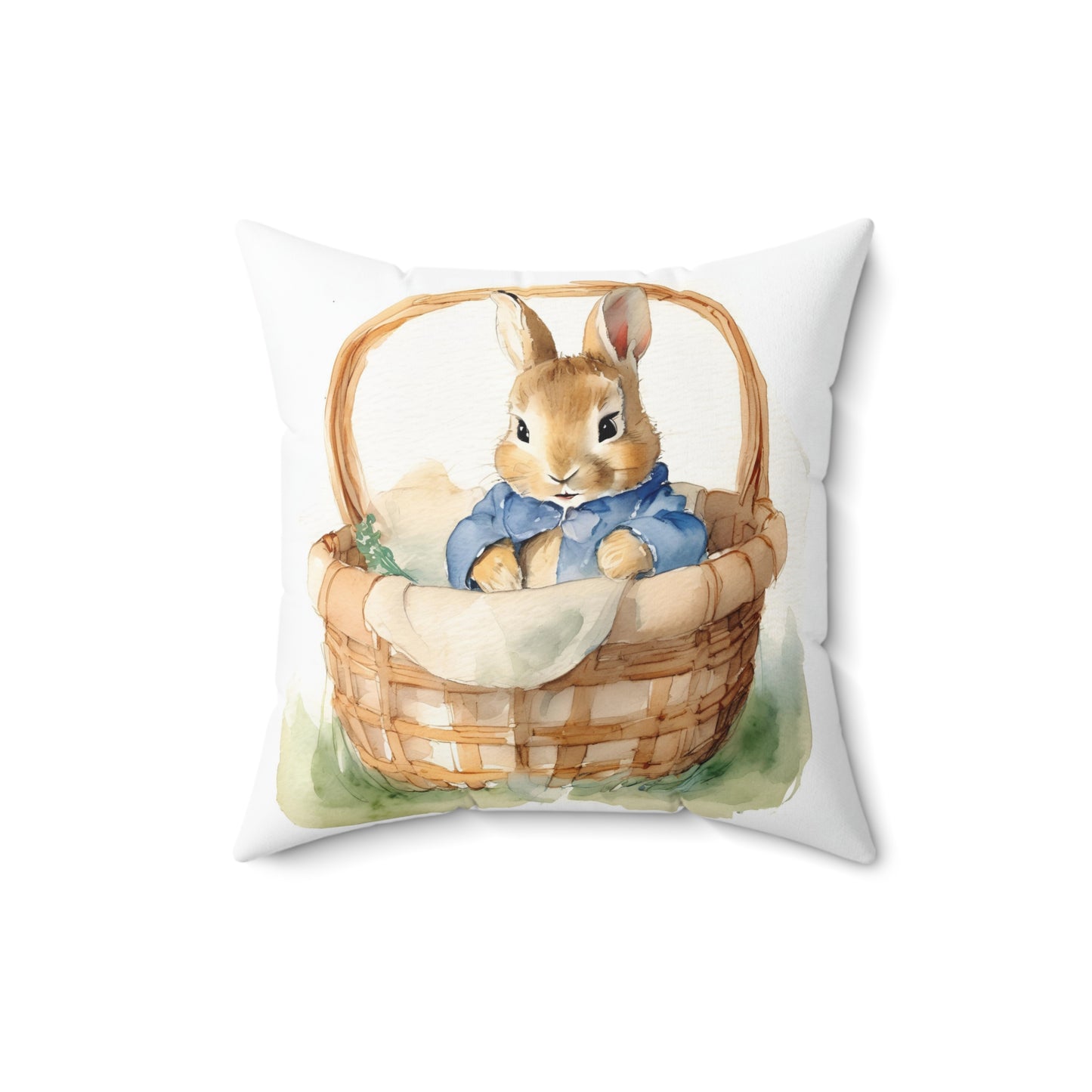Peter Rabbit Nursery Pillow, Beatrix Potter Inspired Baby Shower Cushion for Boys, Square Bedding Decor, Gift Idea