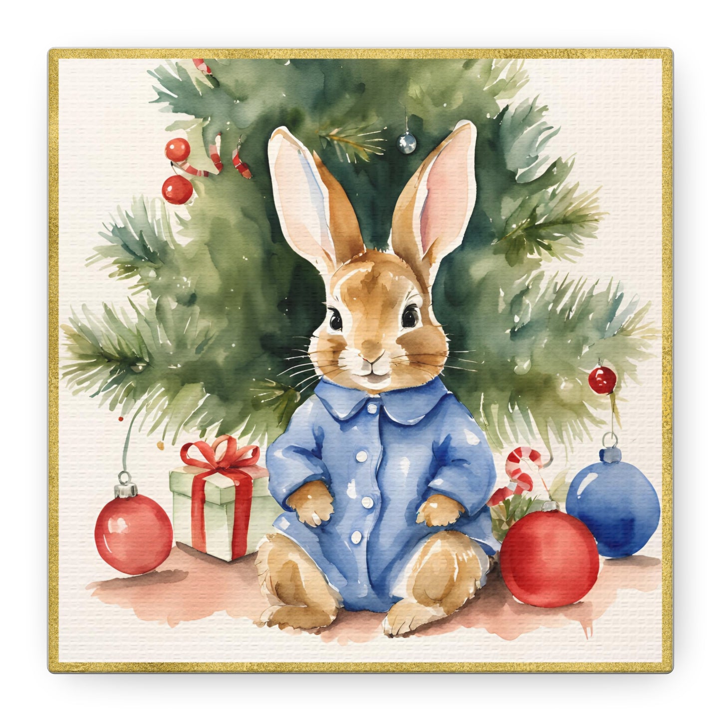 Peter Rabbit Christmas Canvas Print, Beatrix Potter Nursery Decor, Holiday Wall Art, Matte Stretched - Gift for Kids