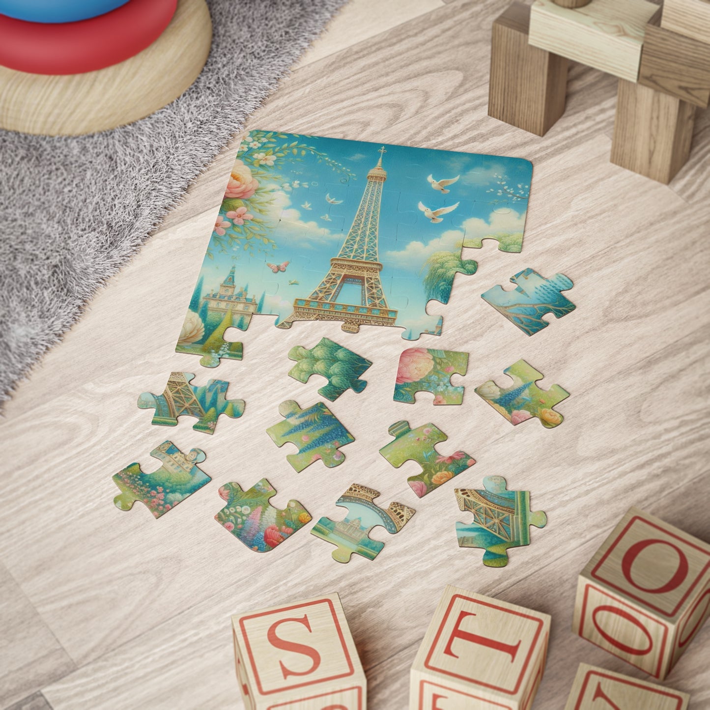 Kids' Parisian Adventure Puzzle, 30-Piece, Colorful Kids Puzzle, Eiffel Tower Theme, Fun Family Activity, Educational Toy, Gift for Children