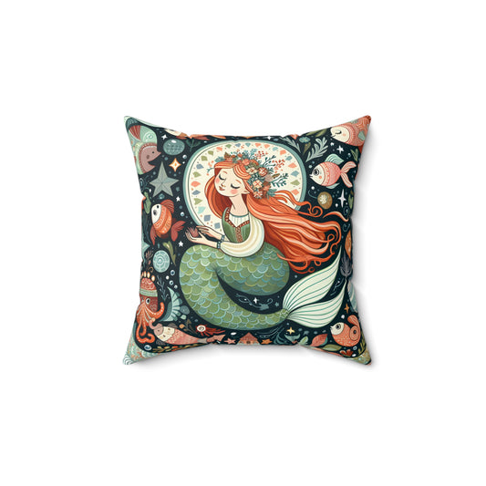 Square Pillow Little Mermaid Fairytale Hans Christian Anderson Book Nook Cushion, Home Decor, Nursery, Reading Nook Pillow, Library Gift