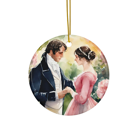 Regency Pride and Prejudice Ceramic Ornaments, Christmas Gift Set, Double-Sided Darcy Elizabeth Decor, Holiday Tag