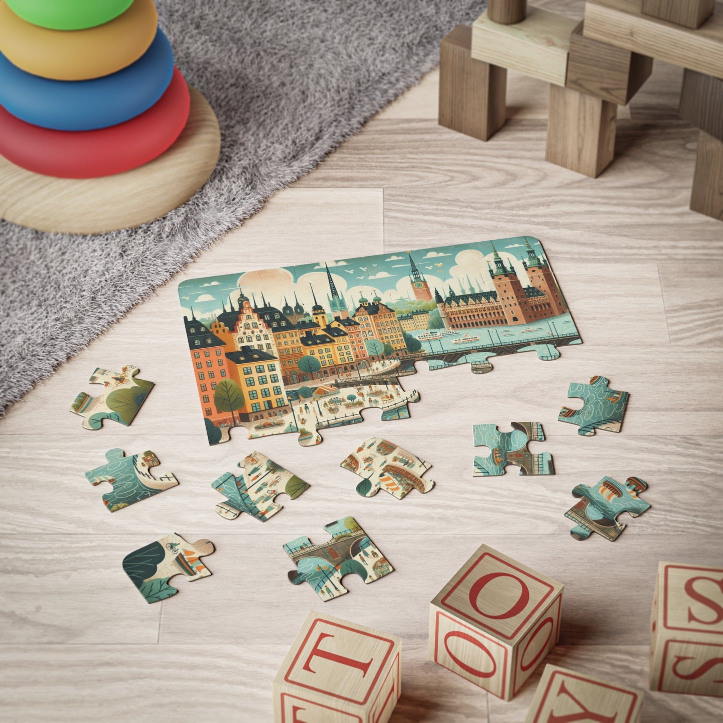 Puzzle Game, Stockholm Sweden Geography Educational Gift, Kids' 30-Piece Jigsaw, Fun Learning Activity, Children's Present, Travel Theme