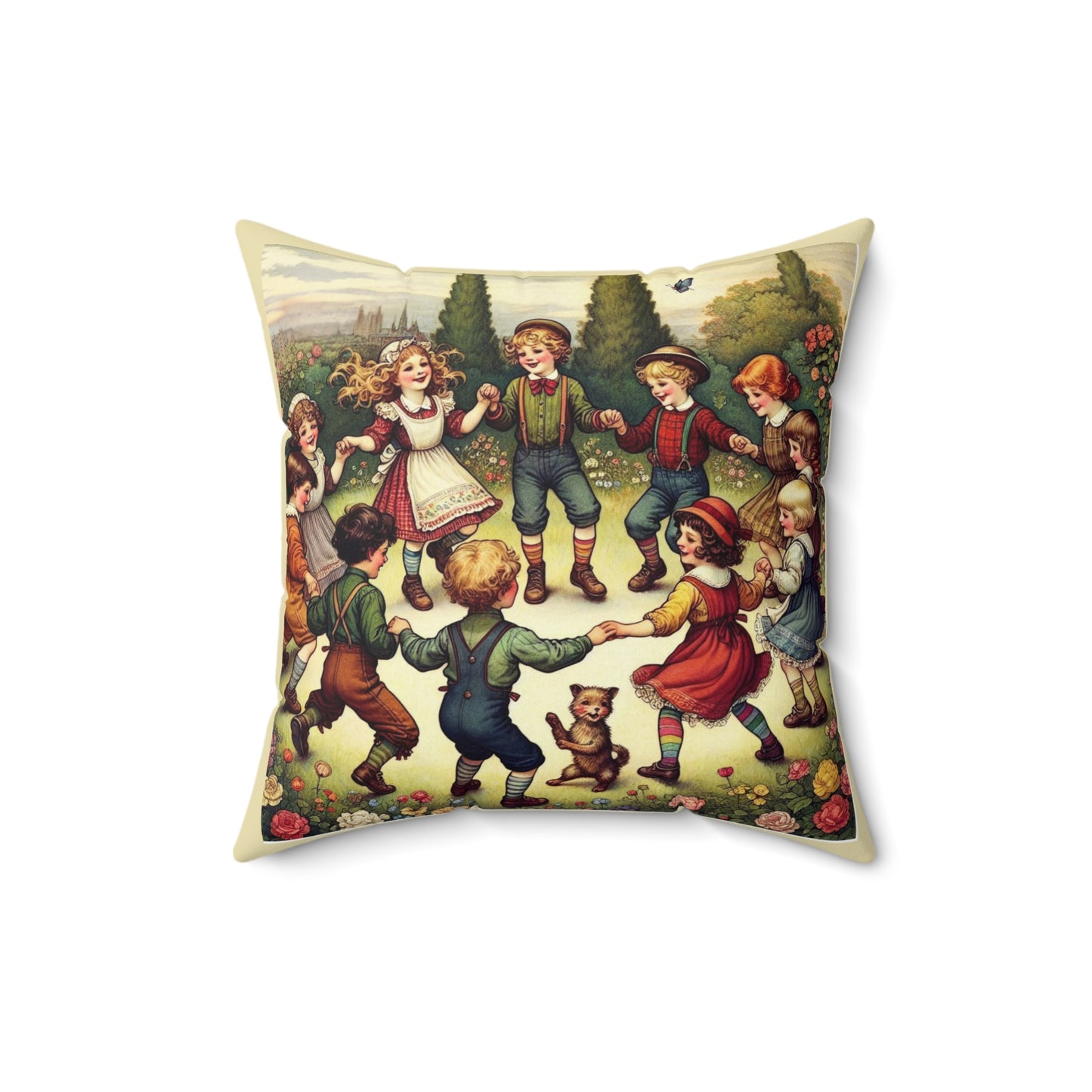 Ring Around the Rosy Square Pillow - Nursery Decor, Childrens Plush Accent, Cozy Home Gift, Nursery Rhyme Design, Storybook Playroom