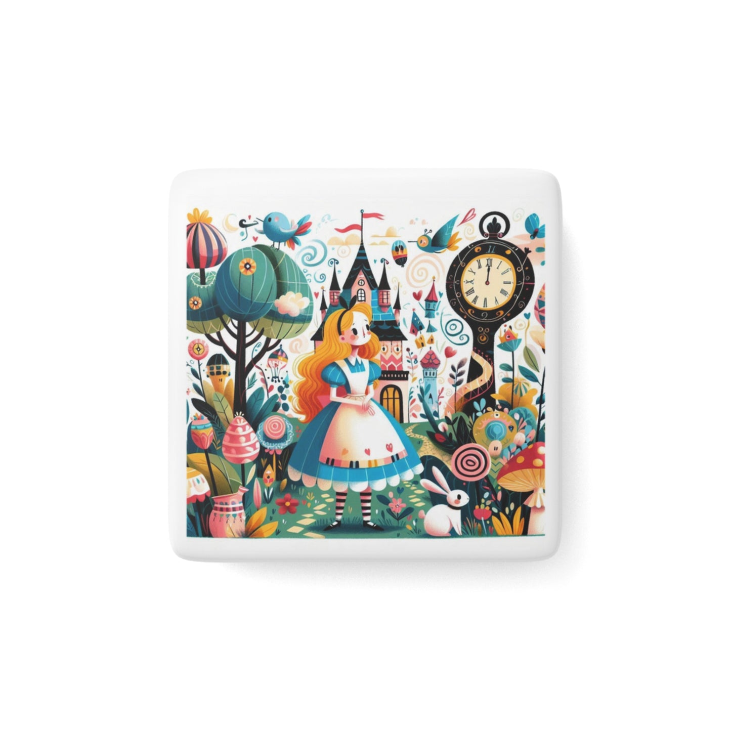 Alice in Wonderland, Fairytale, Lewis Carroll, Porcelain Magnet, Square