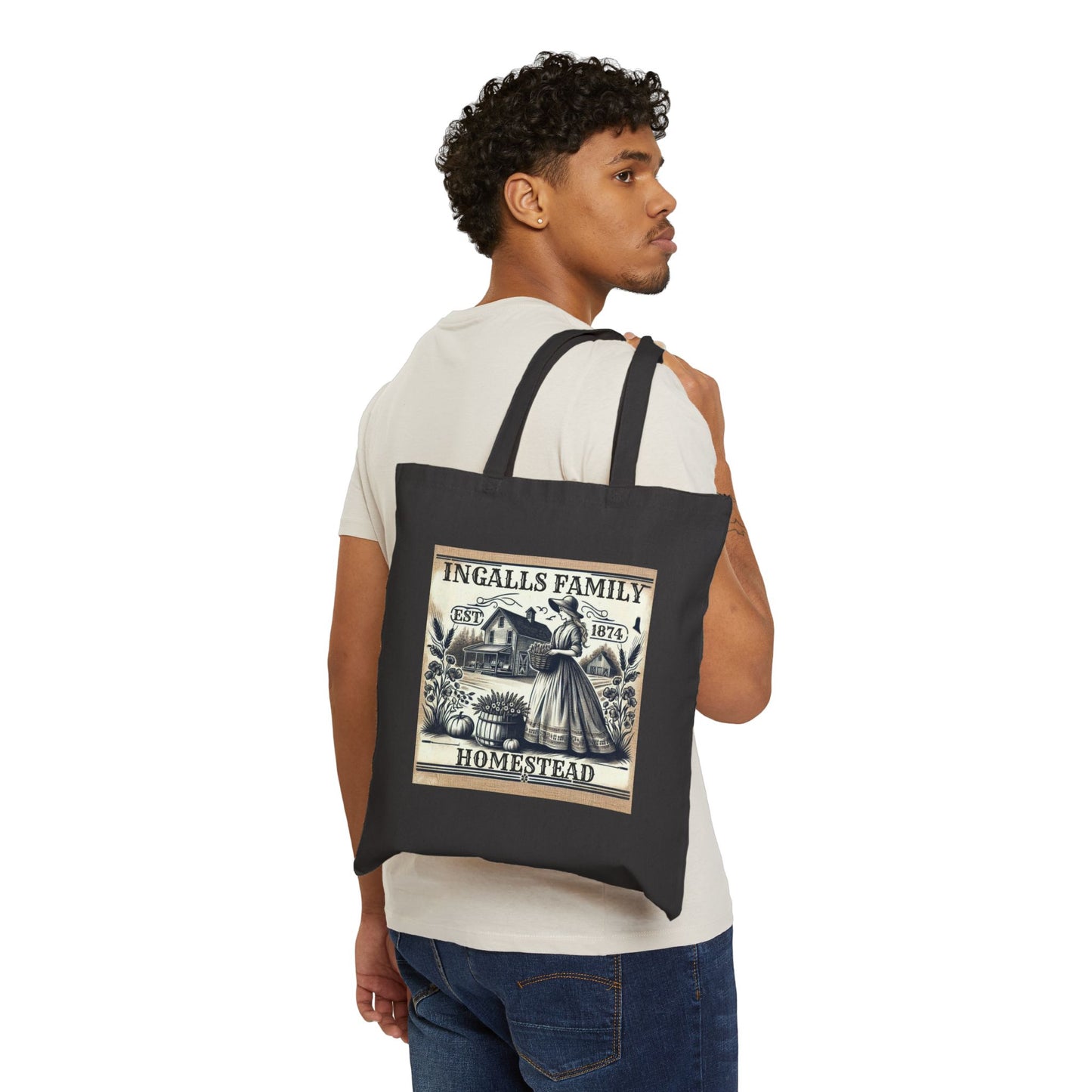 Laura Ingalls Wilder Cotton Canvas Tote Bag, Walnut Grove Antique Inspired Prairie Life Homestead