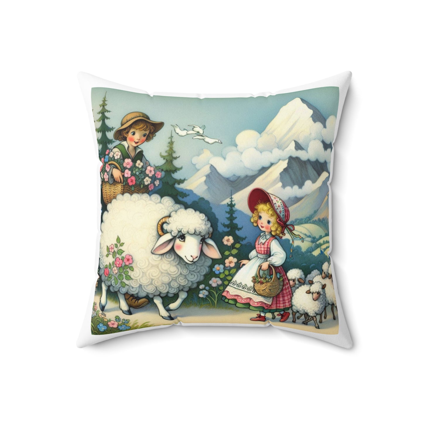 Mary Had A Little Lamb Pillow Cover, Farmhouse Nursery Decor, Cozy Cushion, Kids Gift, Storybook Pillow, Square Pillowcase, Polyester