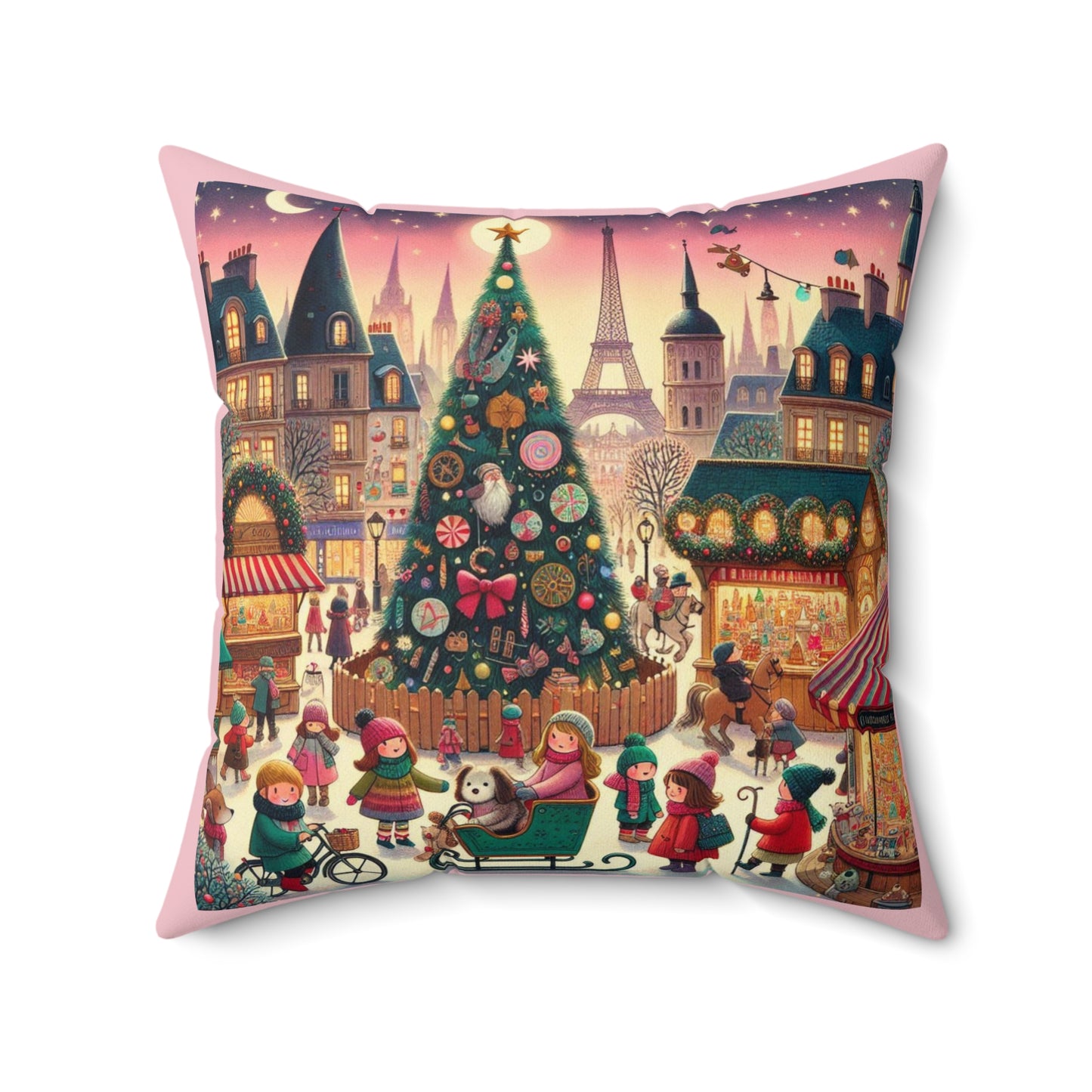 Paris Christmas France Holiday, Cushion, Decor, Book Nook, Kids, Library, Bedding, Square Pillow