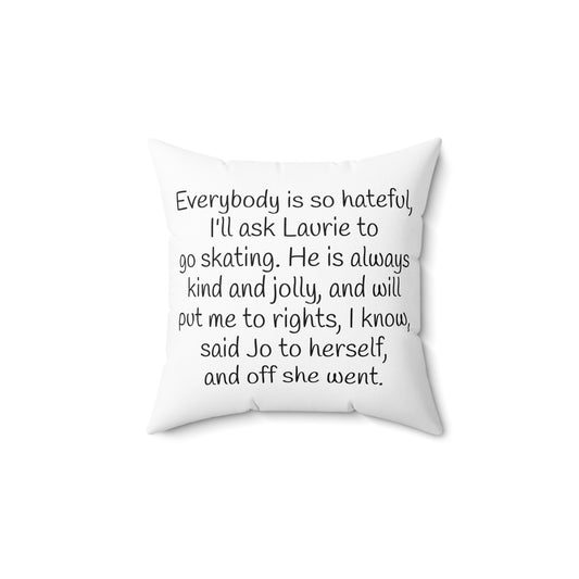 Little Women Literary Square Pillow, Louisa May Alcott Jo Laurie Ice Skating Winter Holiday Cushion, Book Lover Gift, Home