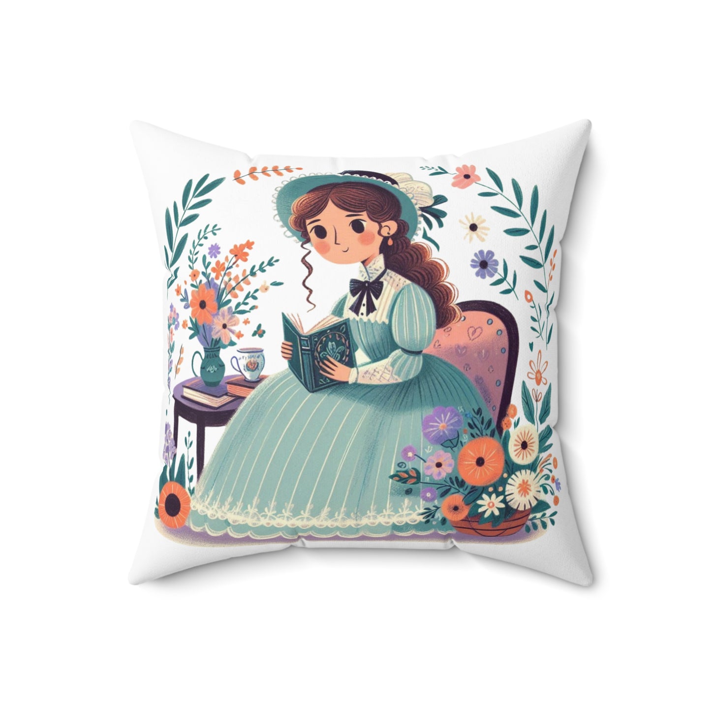 Literary Pillow, Louisa May Alcott, Little Women, Whimsical Home Decor, Book Nook, Library Cushion, Writer Gift, Spun Polyester Square