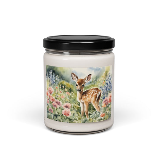 Watercolor Fawn, Spring, Easter, Gift, Scented Soy Candle, 9oz, Deer, Baby