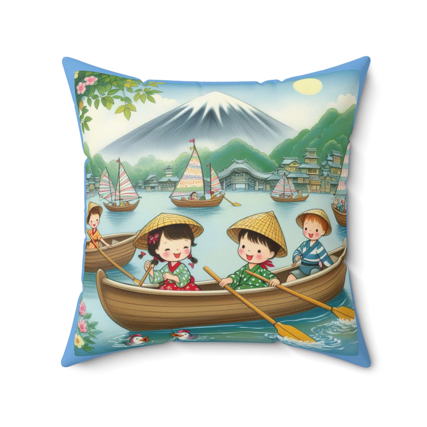 Japanese, Japan, Row Row Your Boat, Nursery Rhyme, Square Pillow, Library, Book Nook, Reading Corner, Educational