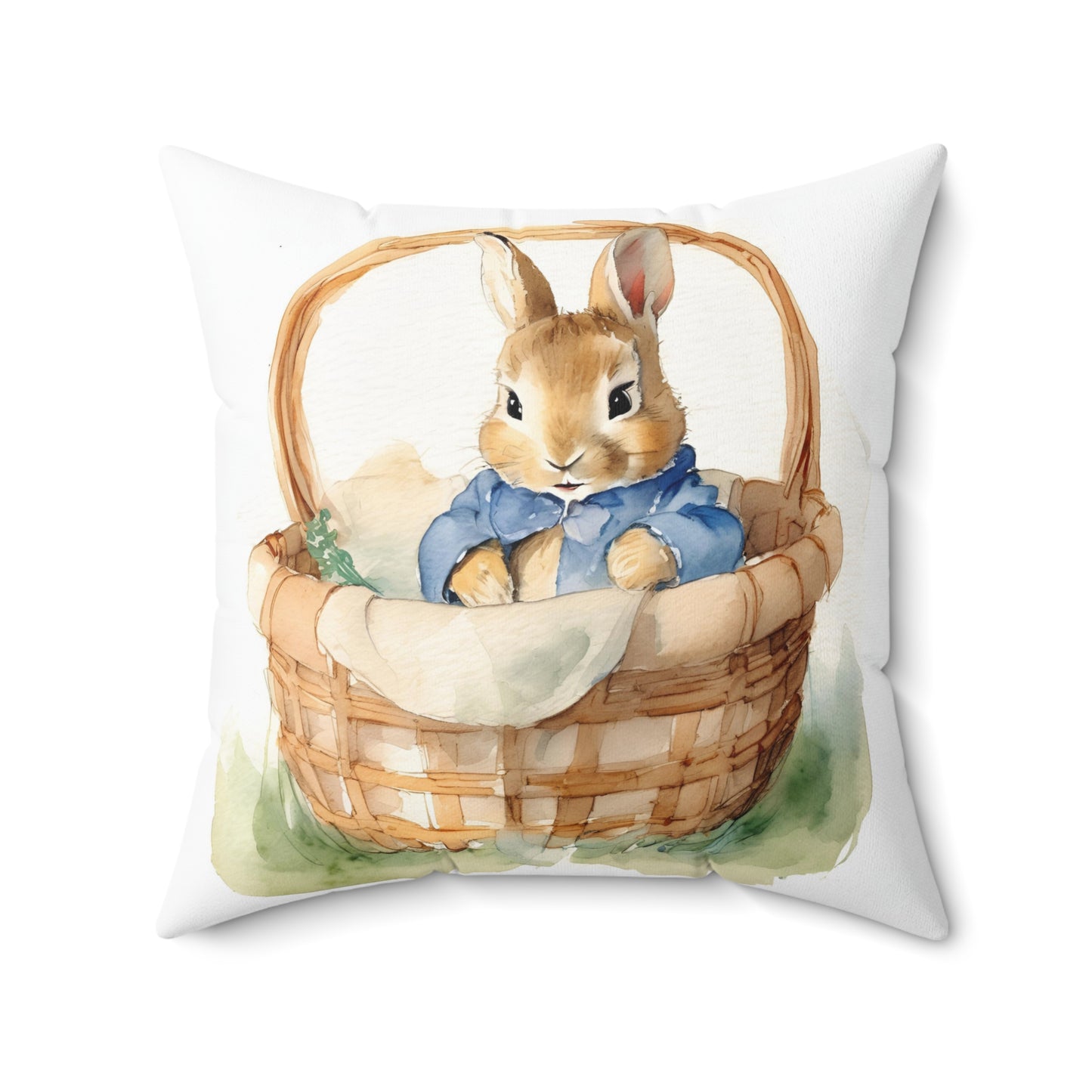 Peter Rabbit Nursery Pillow, Beatrix Potter Inspired Baby Shower Cushion for Boys, Square Bedding Decor, Gift Idea