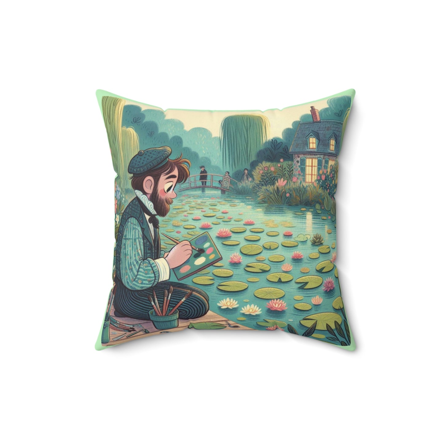 Claude Monet Artist Pillow, Kids Children Decor, Water Lilies Cushion, Art Classroom Home Decor, Spun Polyester Square Pillow