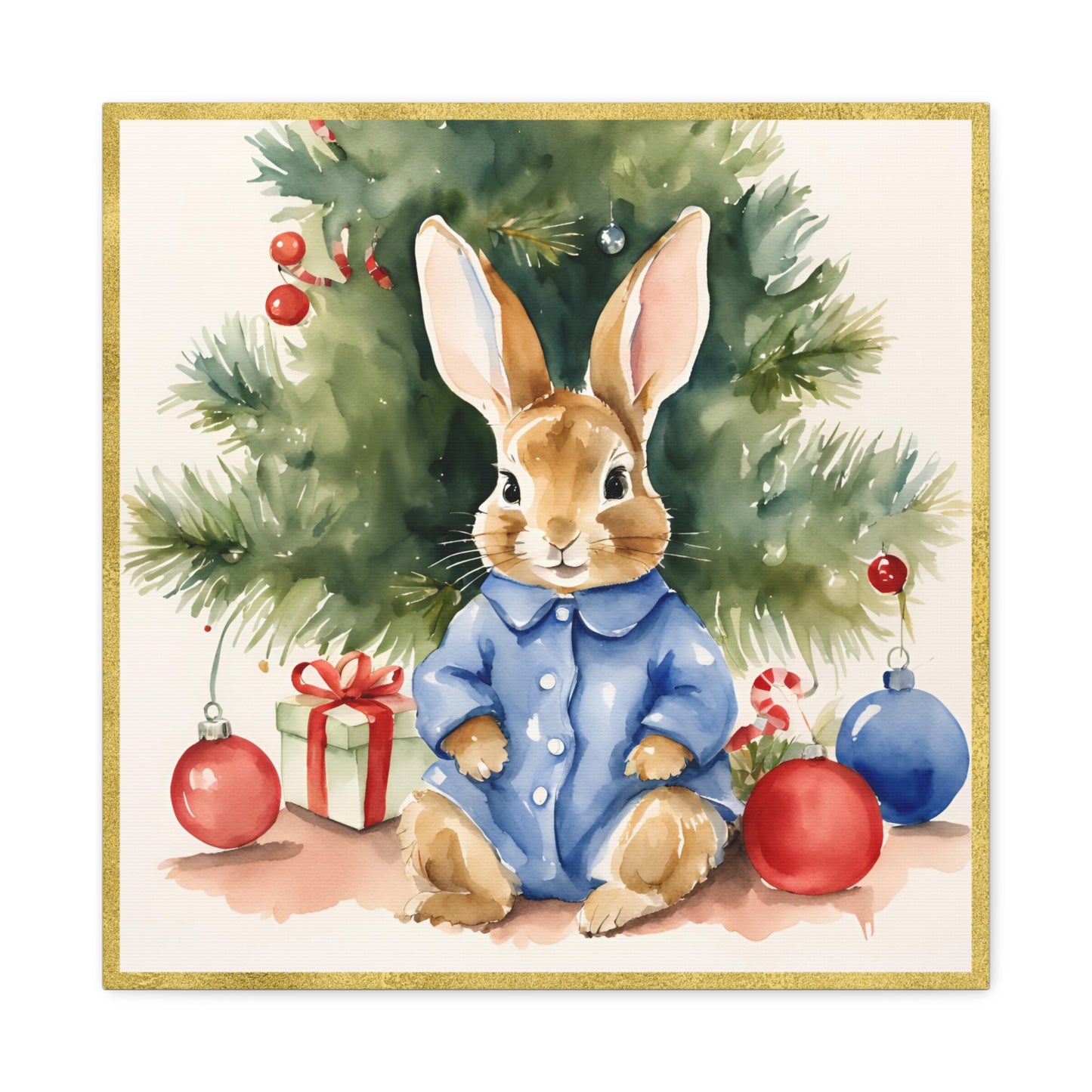 Peter Rabbit Christmas Canvas Print, Beatrix Potter Nursery Decor, Holiday Wall Art, Matte Stretched - Gift for Kids