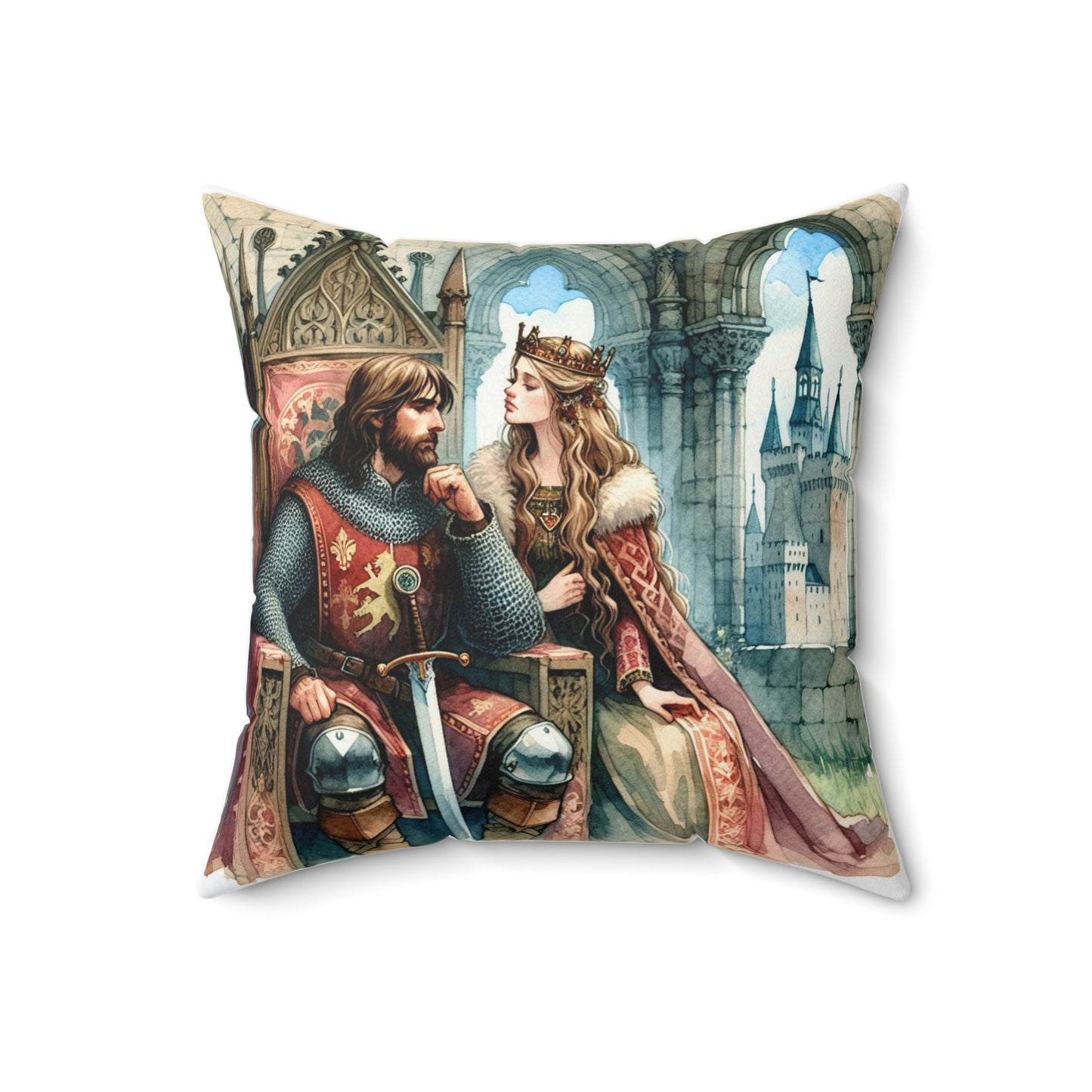 Camelot, King Arthur, Guinevere, Knights of the Round Table, Cushion, Book Nook, Library, Gift, Bedding, Square Pillow